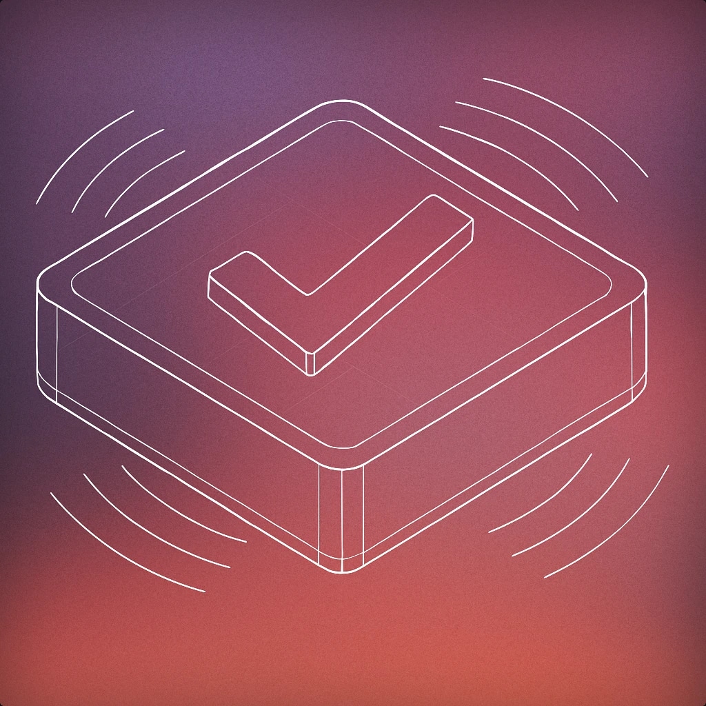 Cover of a large, stylized checkmark button with subtle soundwave lines radiating from it for Yes Yes sound effects