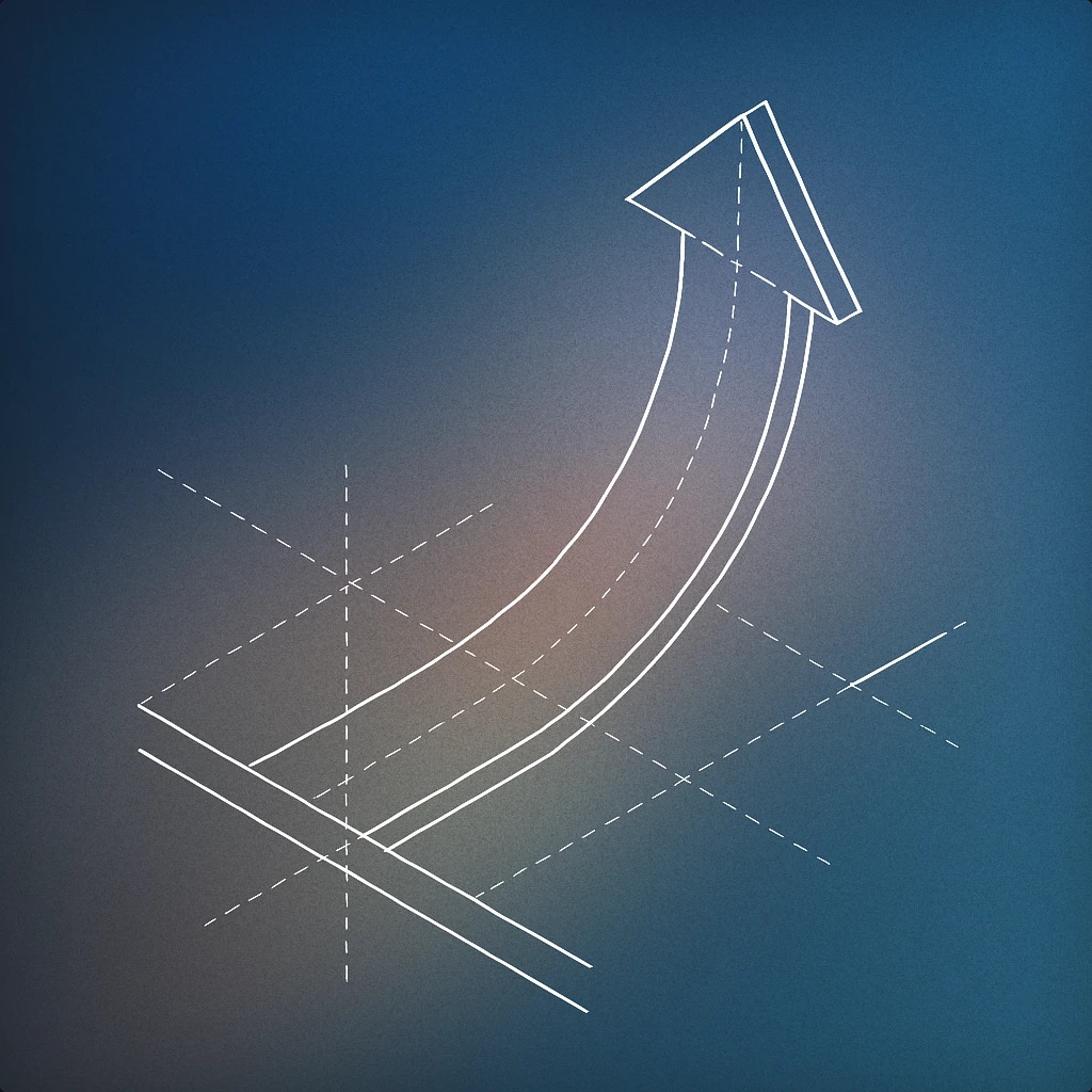 Cover of curved arrow pointing upward emerging from a flat line for Riser sound effects