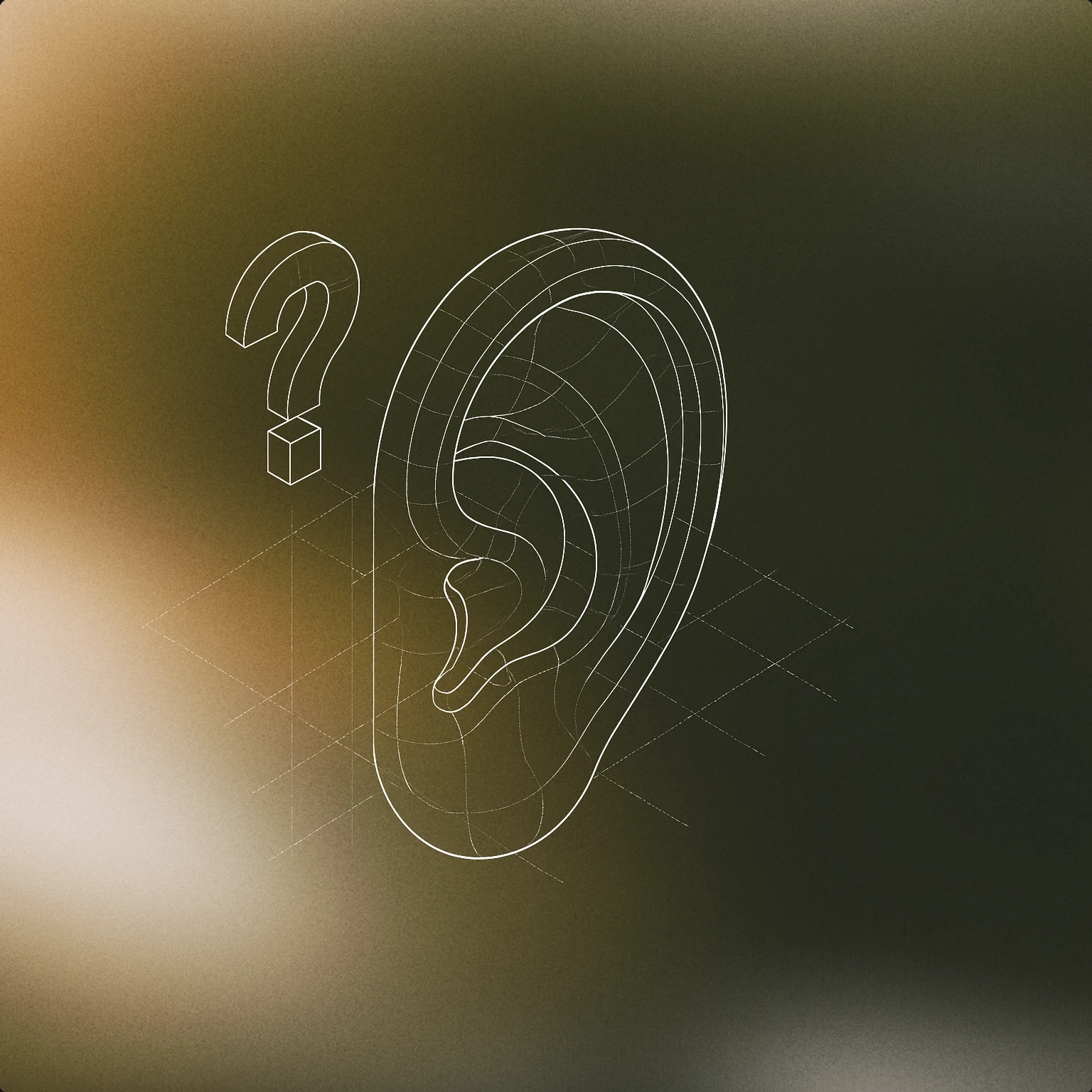 Cover of a stylized, oversized ear with exaggerated curves and a single question mark floating above it for Whaaat sound effects