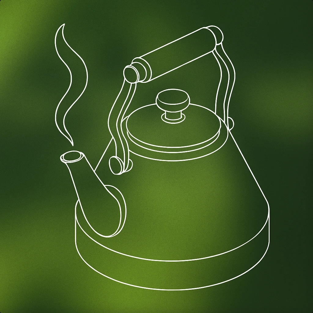Cover of A simple kettle with a stylized rising steam curve above its spout for Boiling Water sound effects