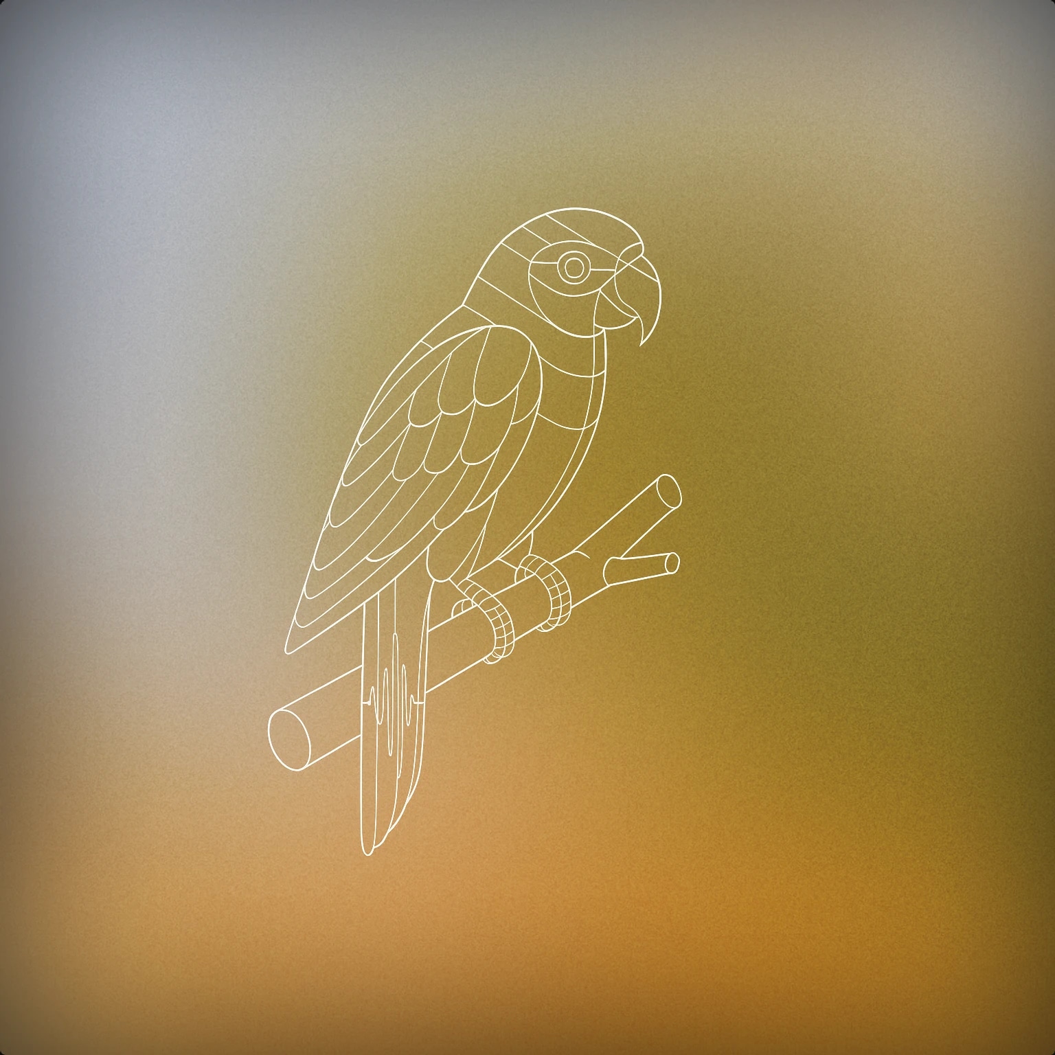 Cover of a stylized parrot perched on a simplified tree branch, with a sound wave motif subtly integrated into its tail feathers for Rainforest sound effects