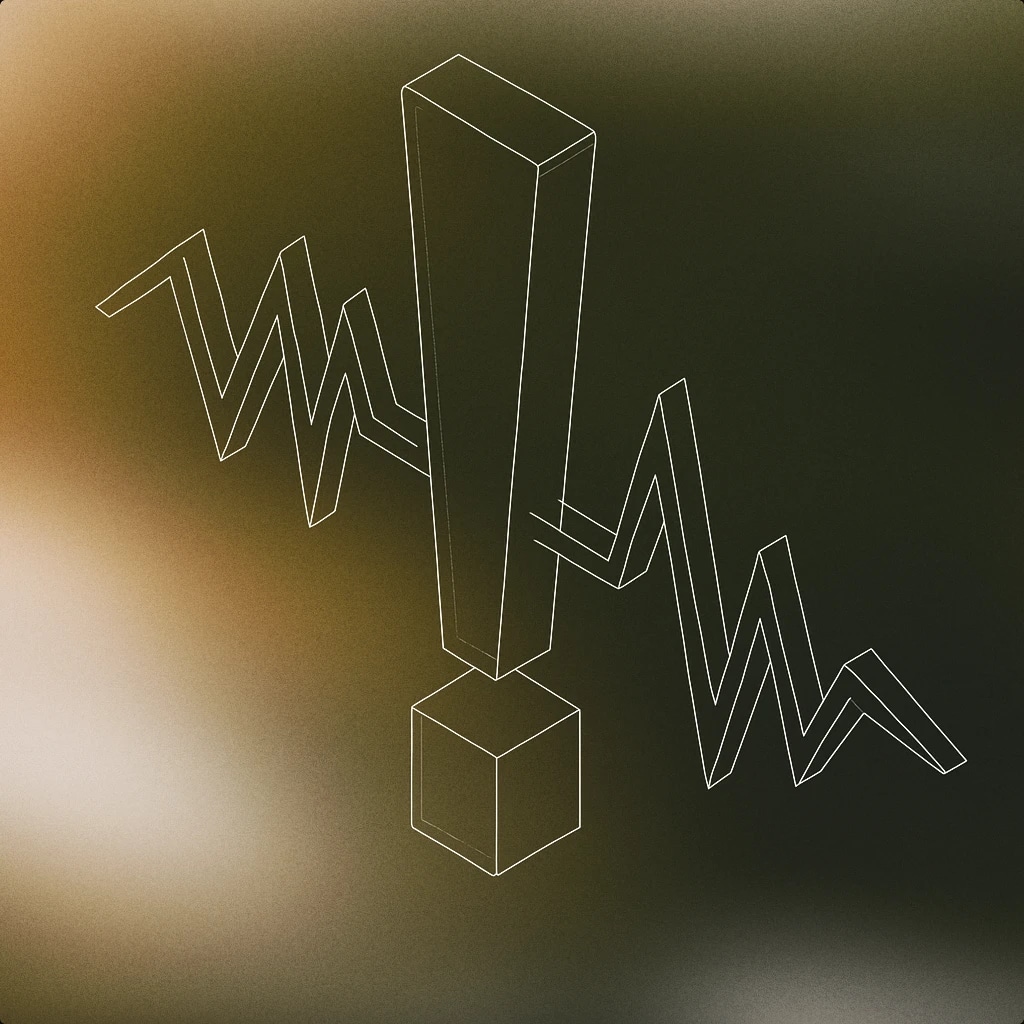 Cover of a large exclamation mark integrated with sharp, angular soundwave lines extending from its base for Sudden sound effects