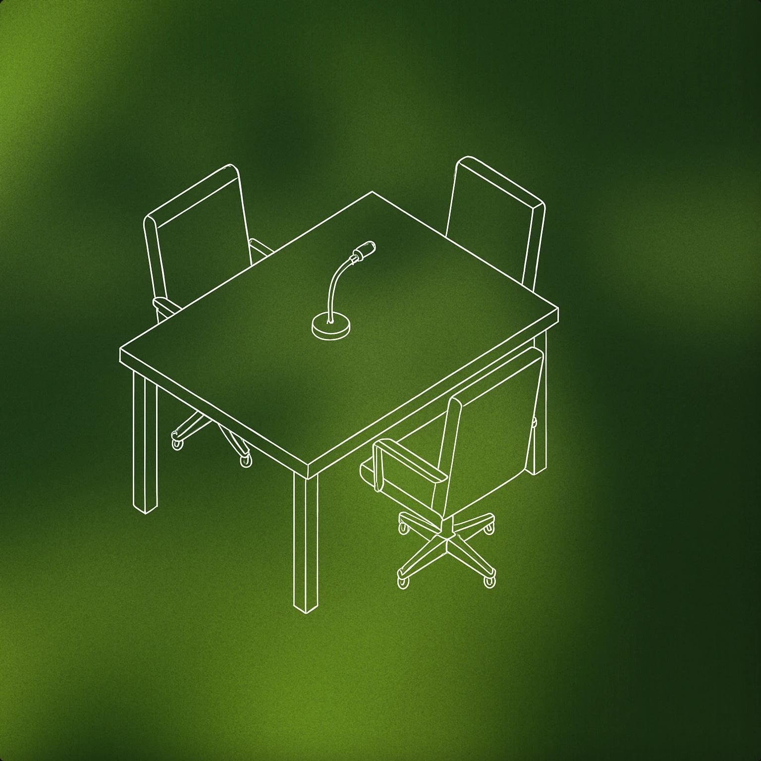 Cover of Conference table with two seats and a simple microphone at its center for Meeting sound effects