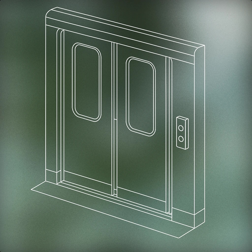 Cover of Sliding train door with a visible gap and a small control panel beside it for Train Door sound effects