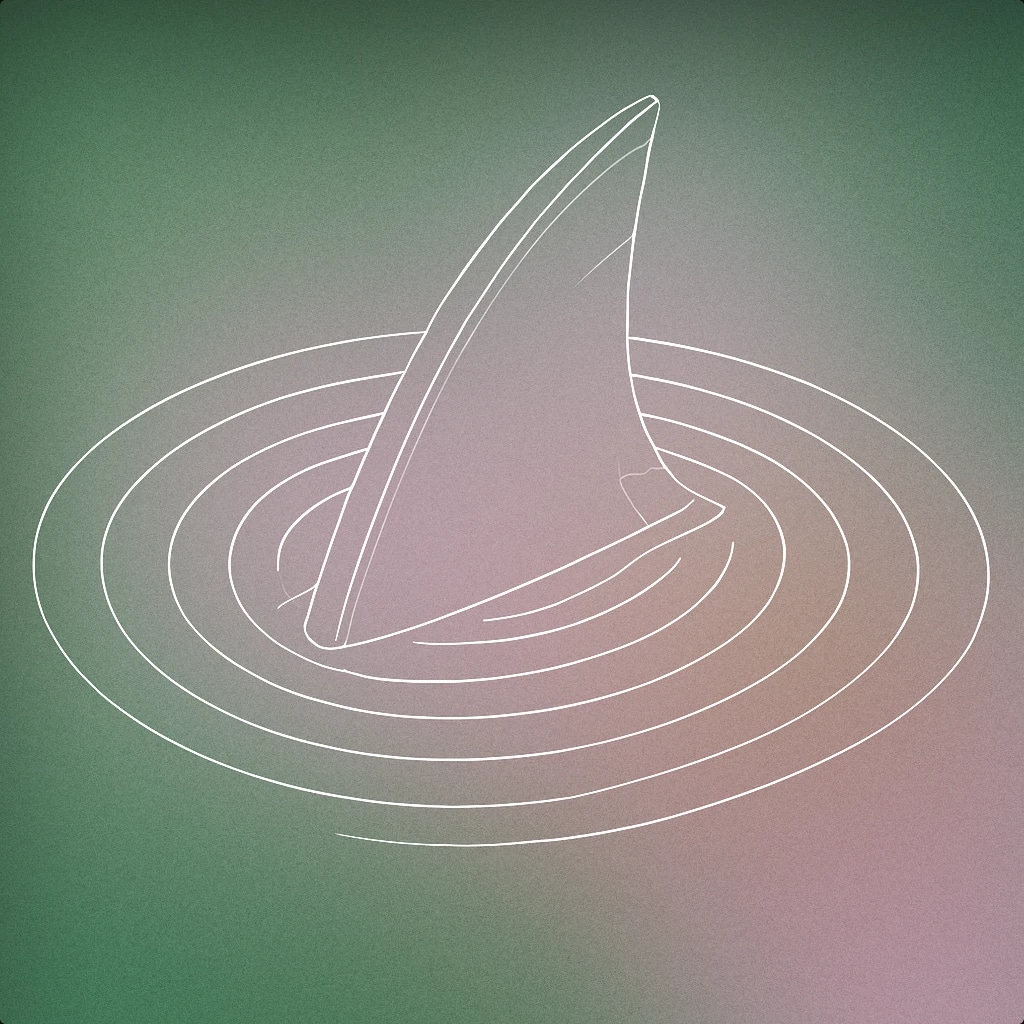 Cover of A stylized shark fin breaking the surface of water, with subtle concentric ripples emanating outward for Shark sound effects