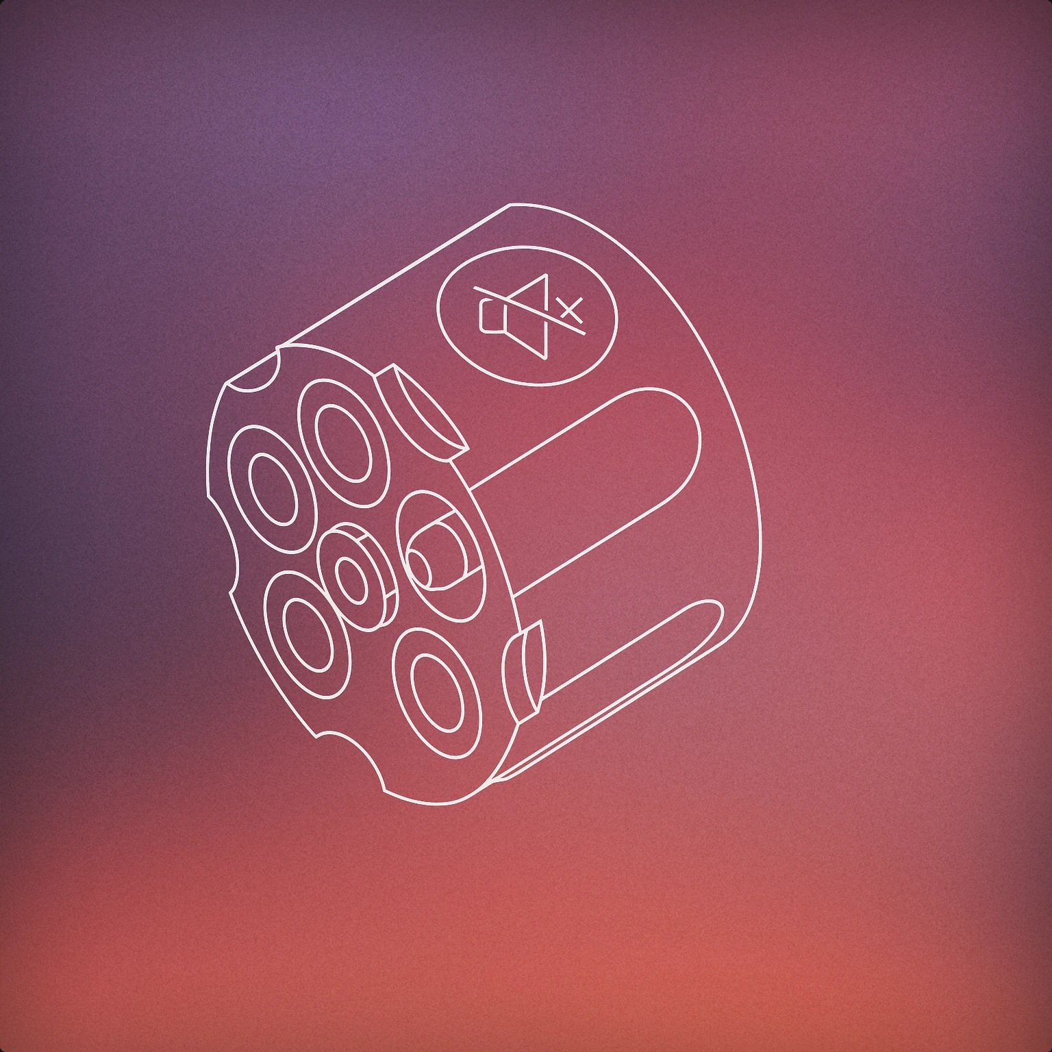 Cover of a stylized revolver cylinder with a single visible bullet and an embedded mute symbol on its surface for Revolver sound effects