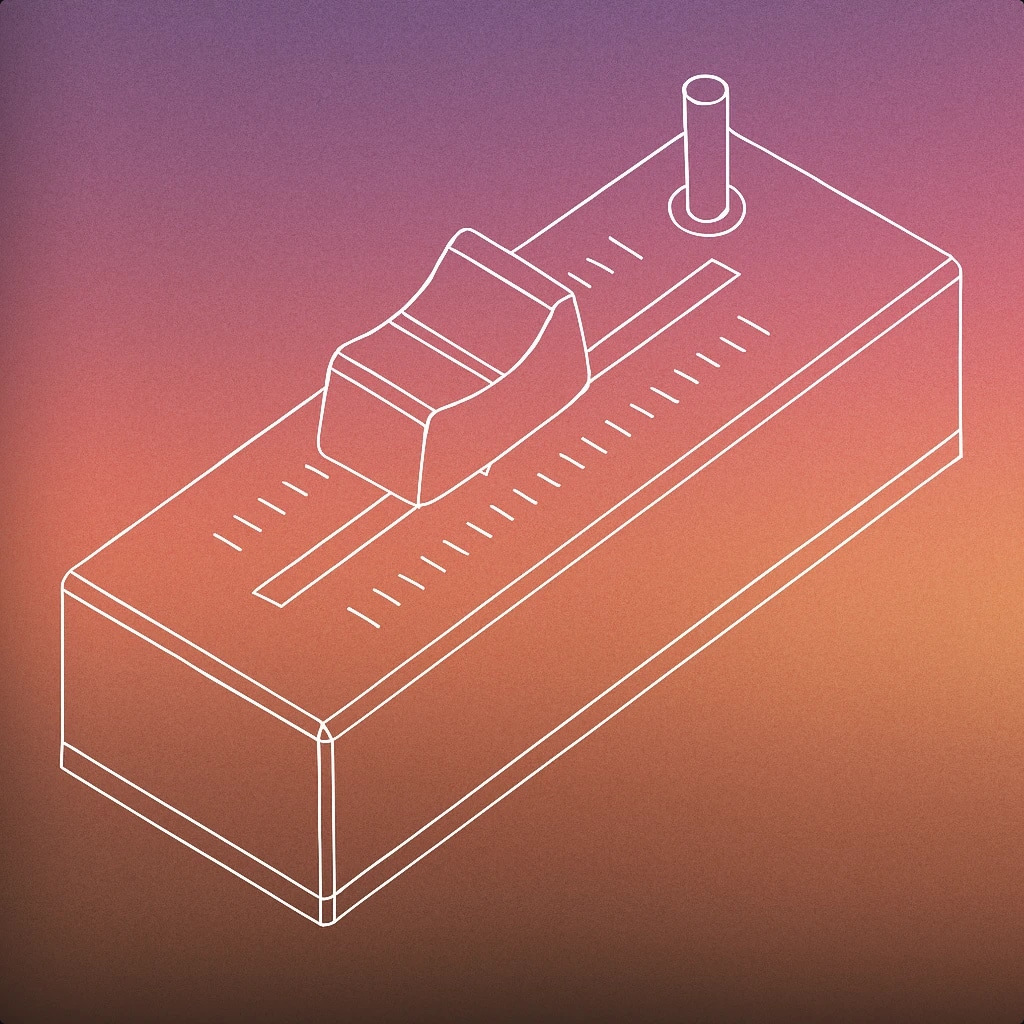 Cover of a single audio fader slider halfway between its lowest and highest positions for Transition sound effects