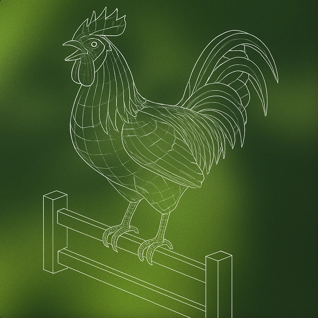 Cover of a rooster standing on a simple fence with its beak open for Rooster Crowing sound effects