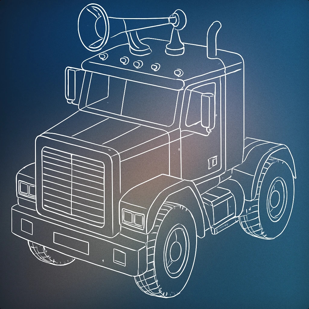 Cover of A large, stylized truck front with a prominent horn mounted above the cab for Truck Horn sound effects
