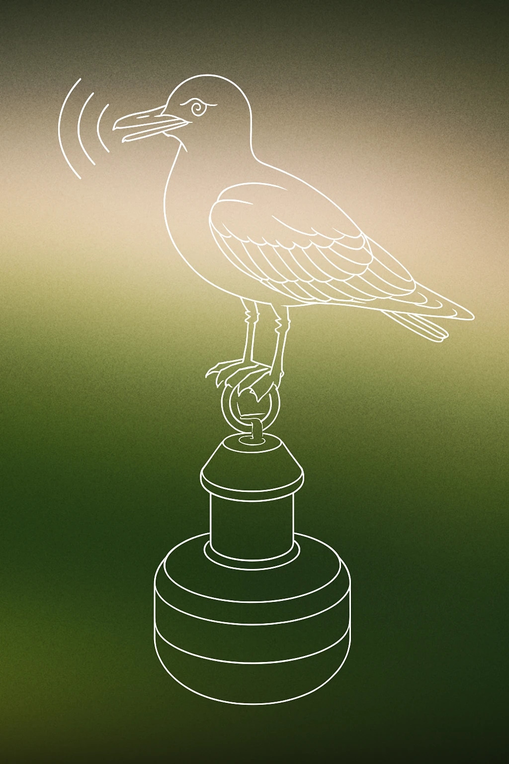 Cover of A stylized seagull perched on a simple, abstracted buoy with subtle soundwave lines emanating from its beak for Seagull sound effects