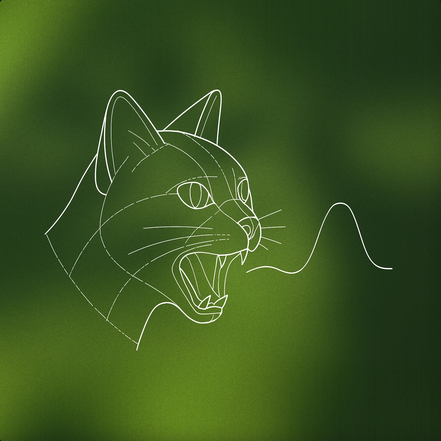 Cover of A stylized cat head with its mouth open as if meowing, and a single flowing soundwave line emerging from the mouth for Meow Meow sound effects