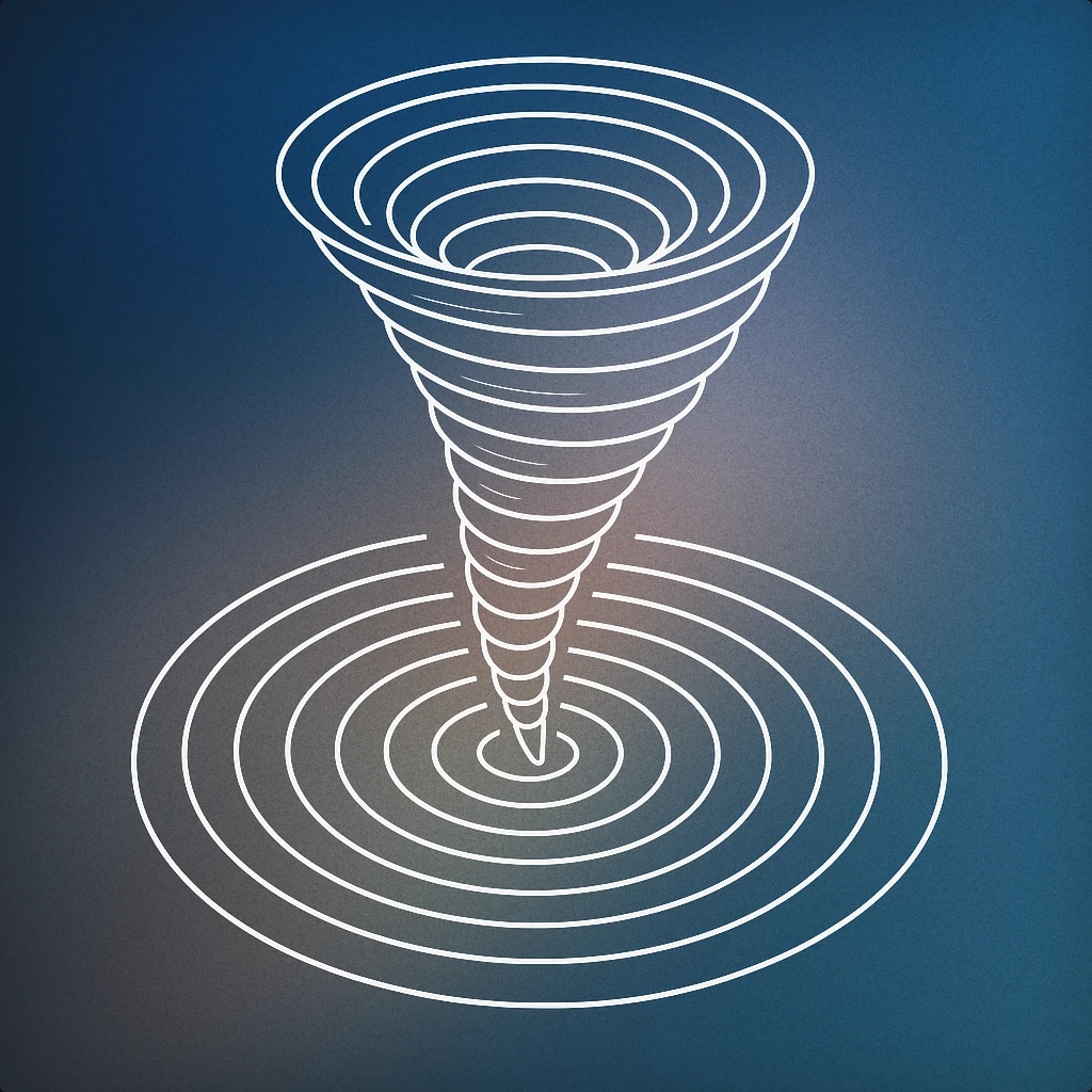 Cover of A stylized tornado funnel with concentric circular lines radiating outward from its base, suggesting the propagation of intense sound waves for Tornado sound effects