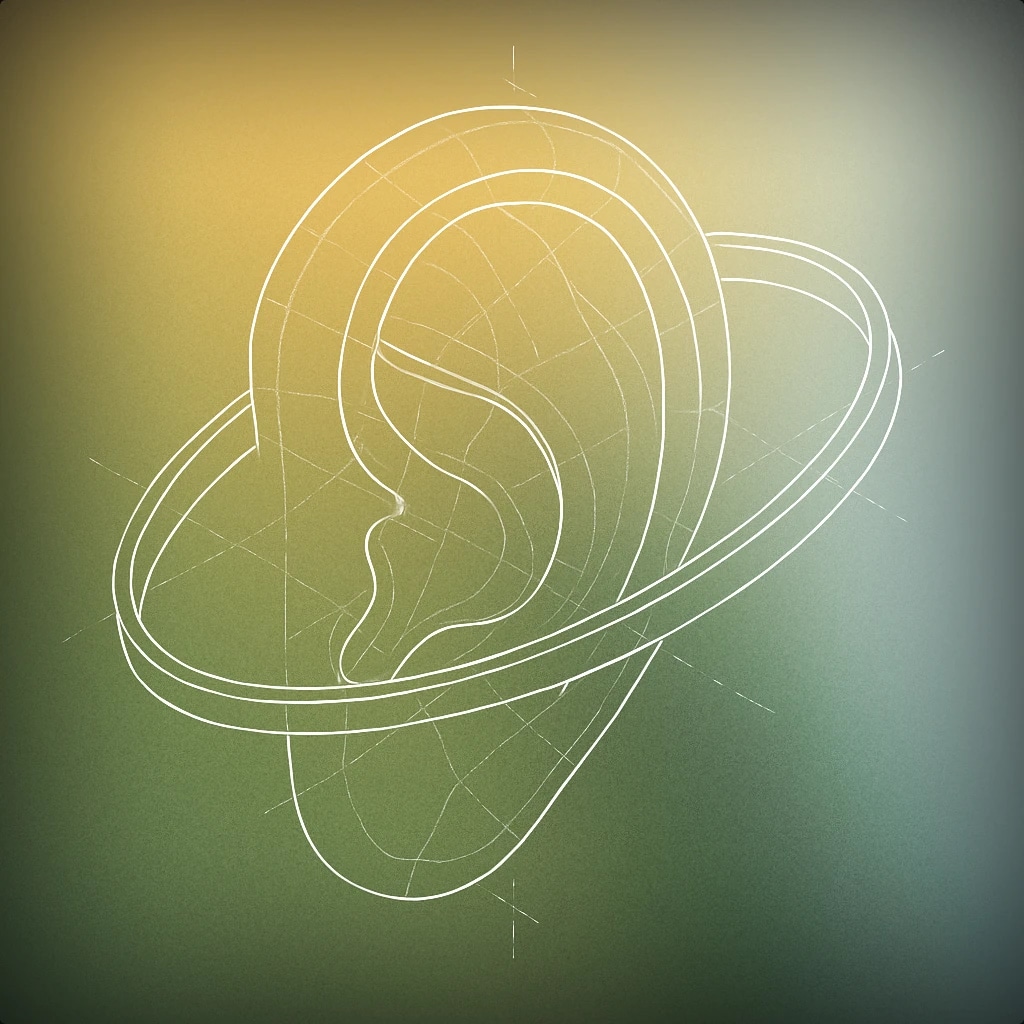 Cover of an ear with a subtle, continuous ring encircling it for Tinnitus sound effects
