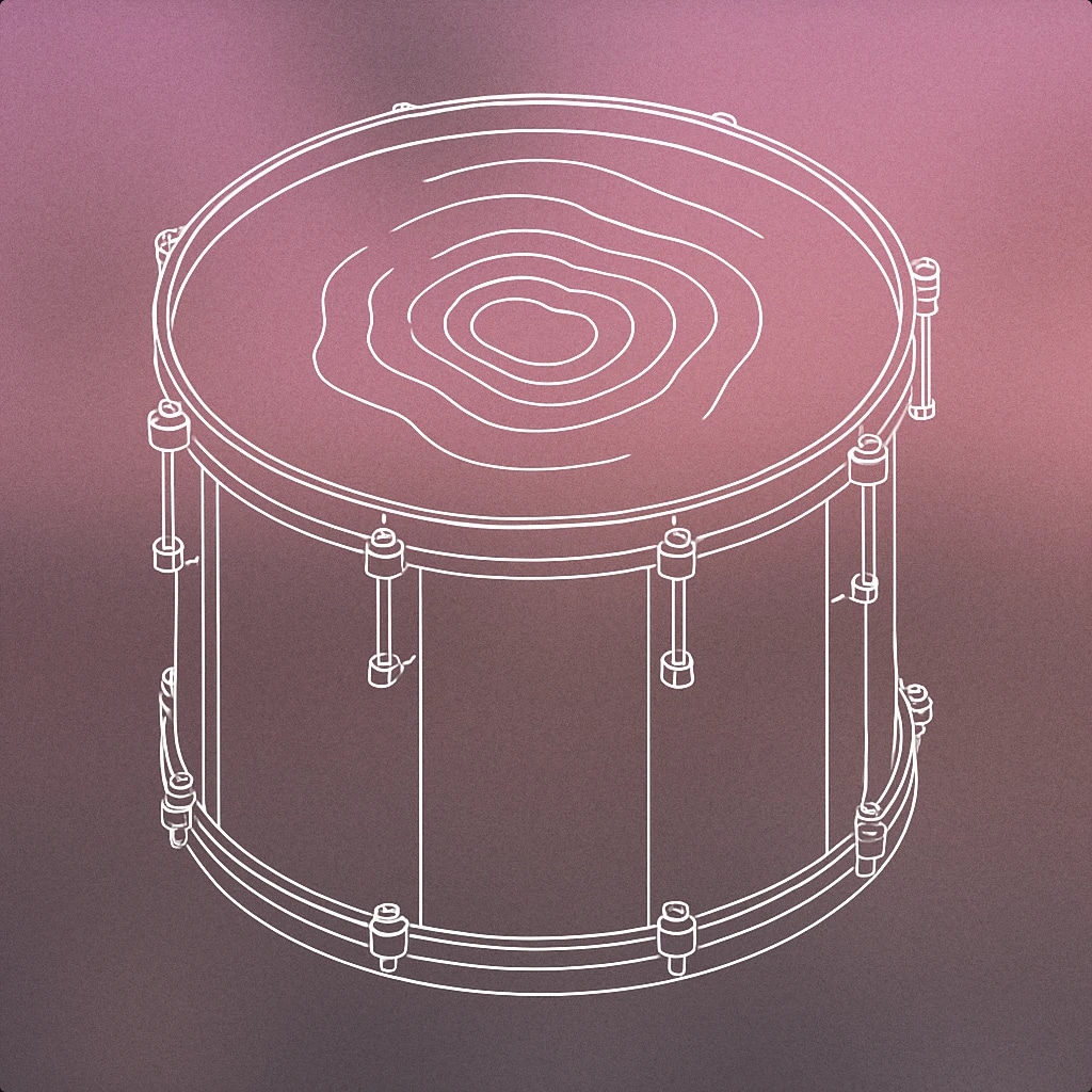 Cover of a large, slightly deformed drum with a visible vibration ripple on its surface for Boowomp sound effects