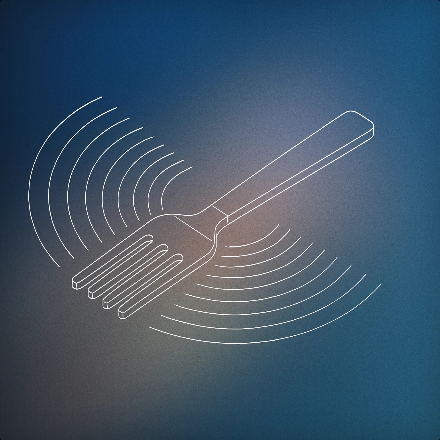 Cover of A stylized fork with a series of evenly spaced lines radiating outward from its tines, resembling soundwaves for Food sound effects
