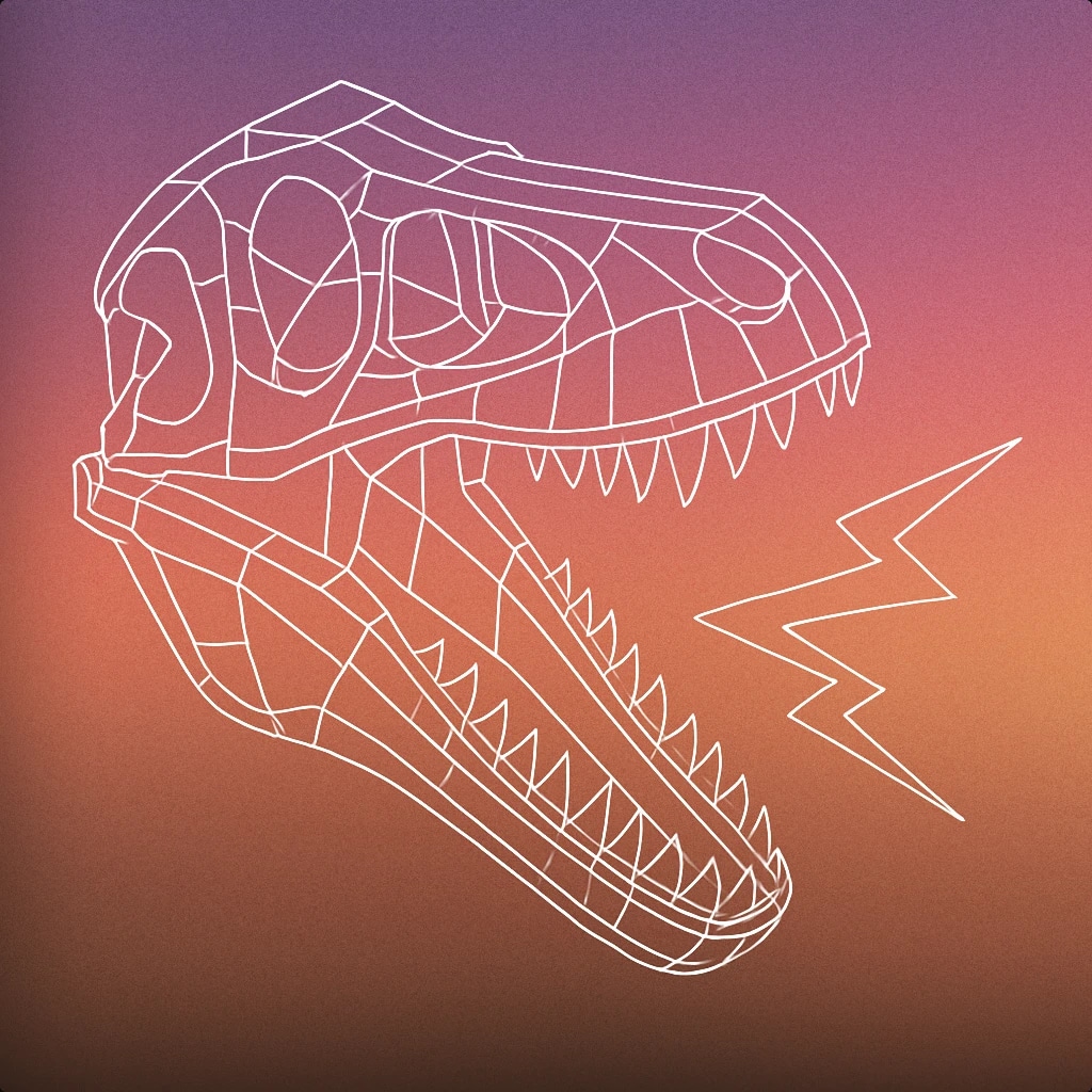 Cover of A stylized T. rex skull with an open mouth, emitting a single, bold soundwave from its jaws for Trex sound effects