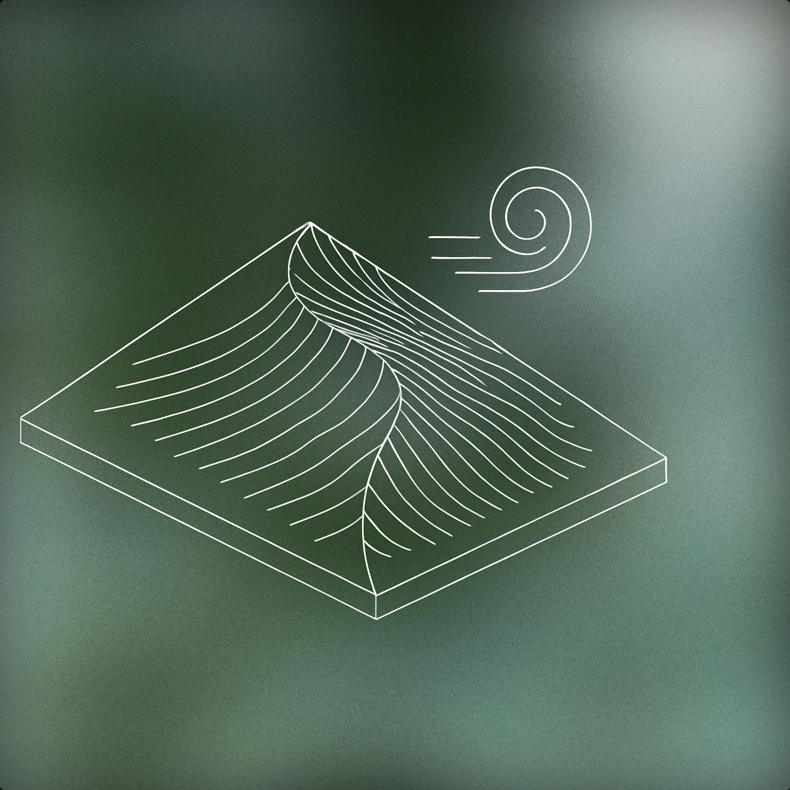Cover of an abstracted sand dune with wind-shaped ripples and a stylized spiral representing swirling wind for Desert Wind sound effects