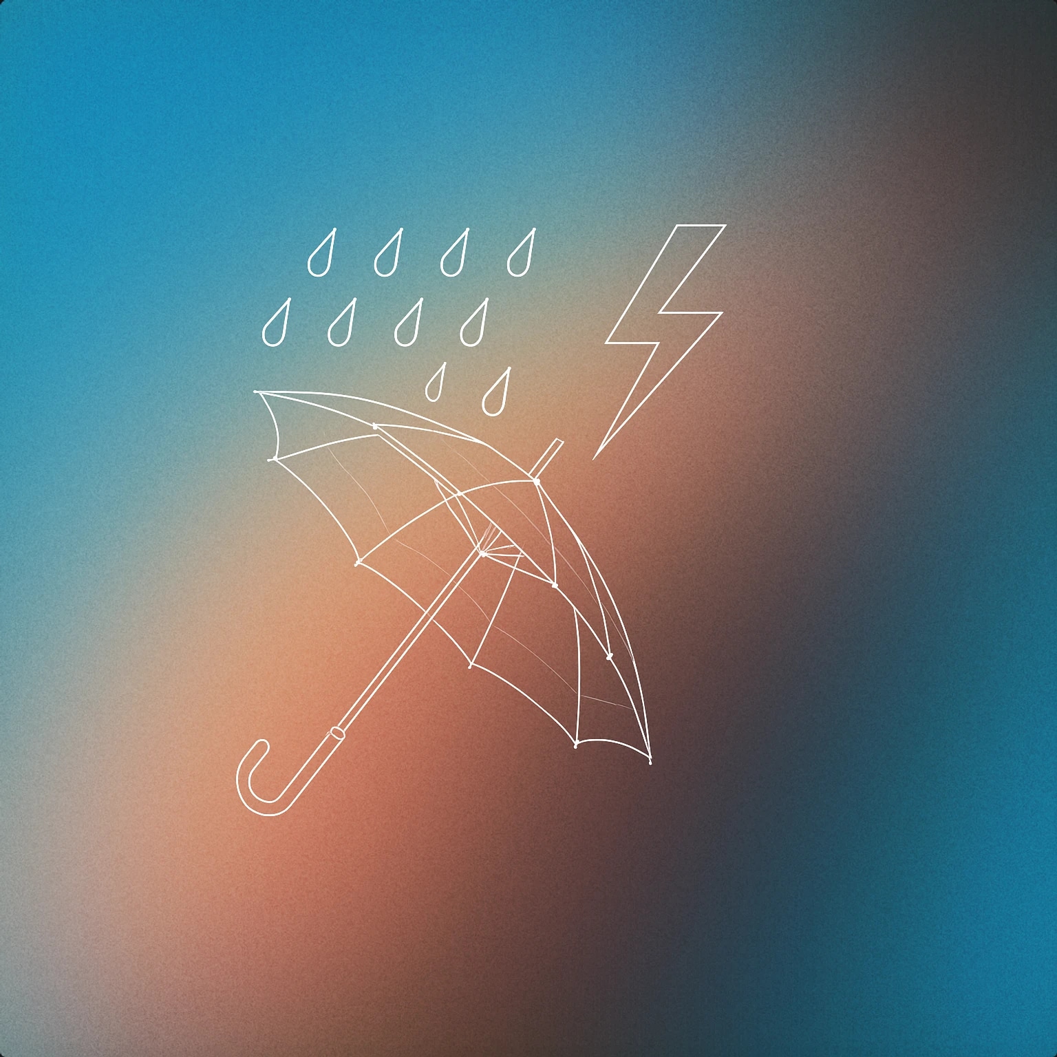 Cover of A single tilted umbrella with stylized raindrops striking it and a jagged lightning bolt in the background for Rain And Thunder sound effects