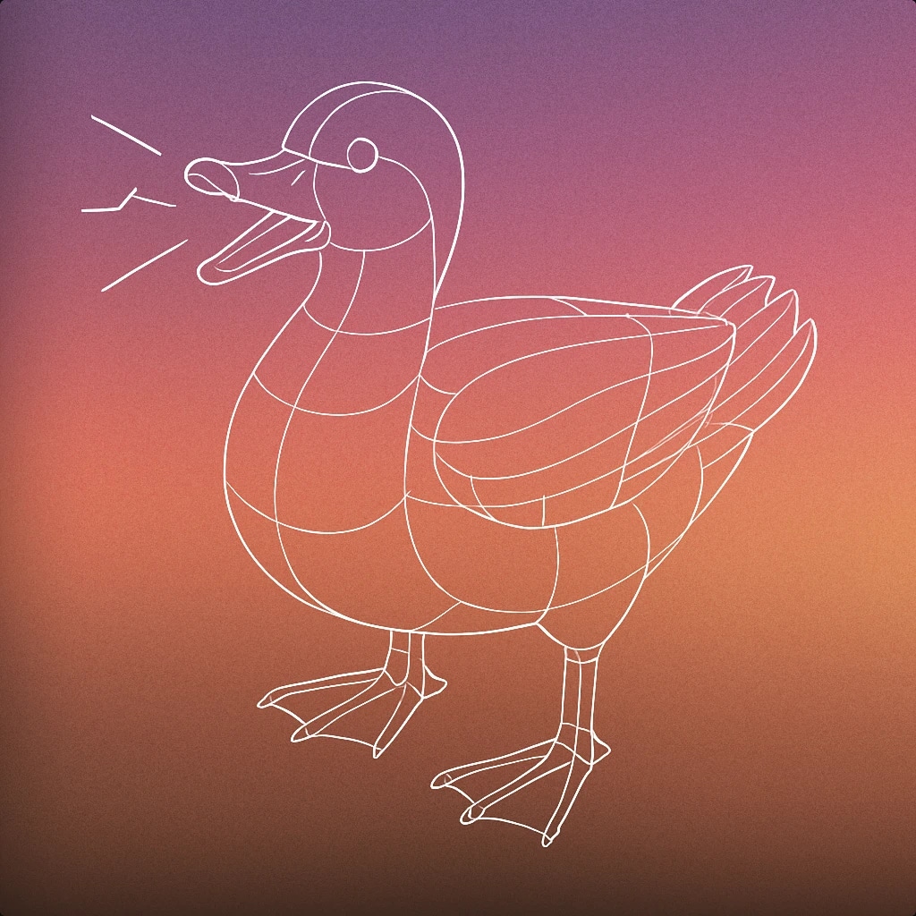 Cover of A stylized duck with an open beak, shown mid-quack, with a single, simple soundwave emanating from its mouth for Duck sound effects