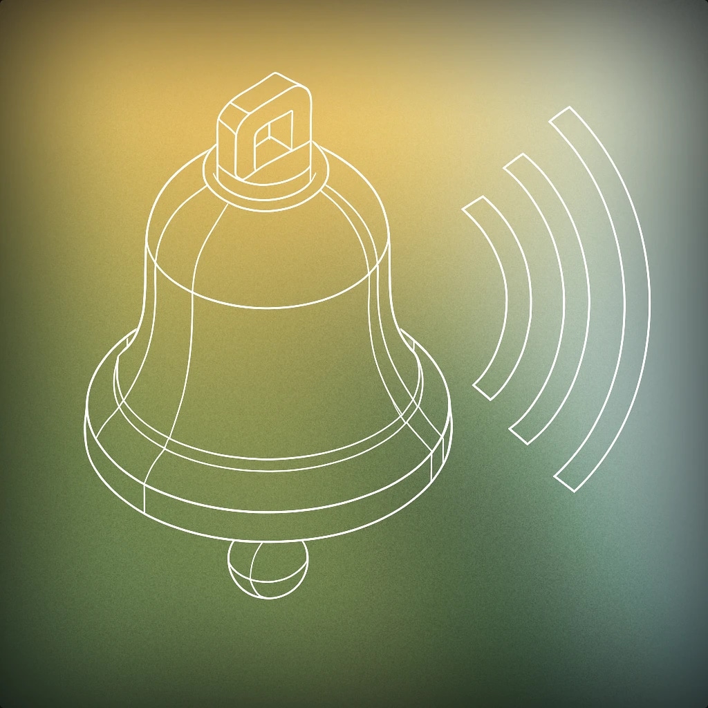 Cover of a bell with a stylized soundwave emanating from it for Christmas sound effects