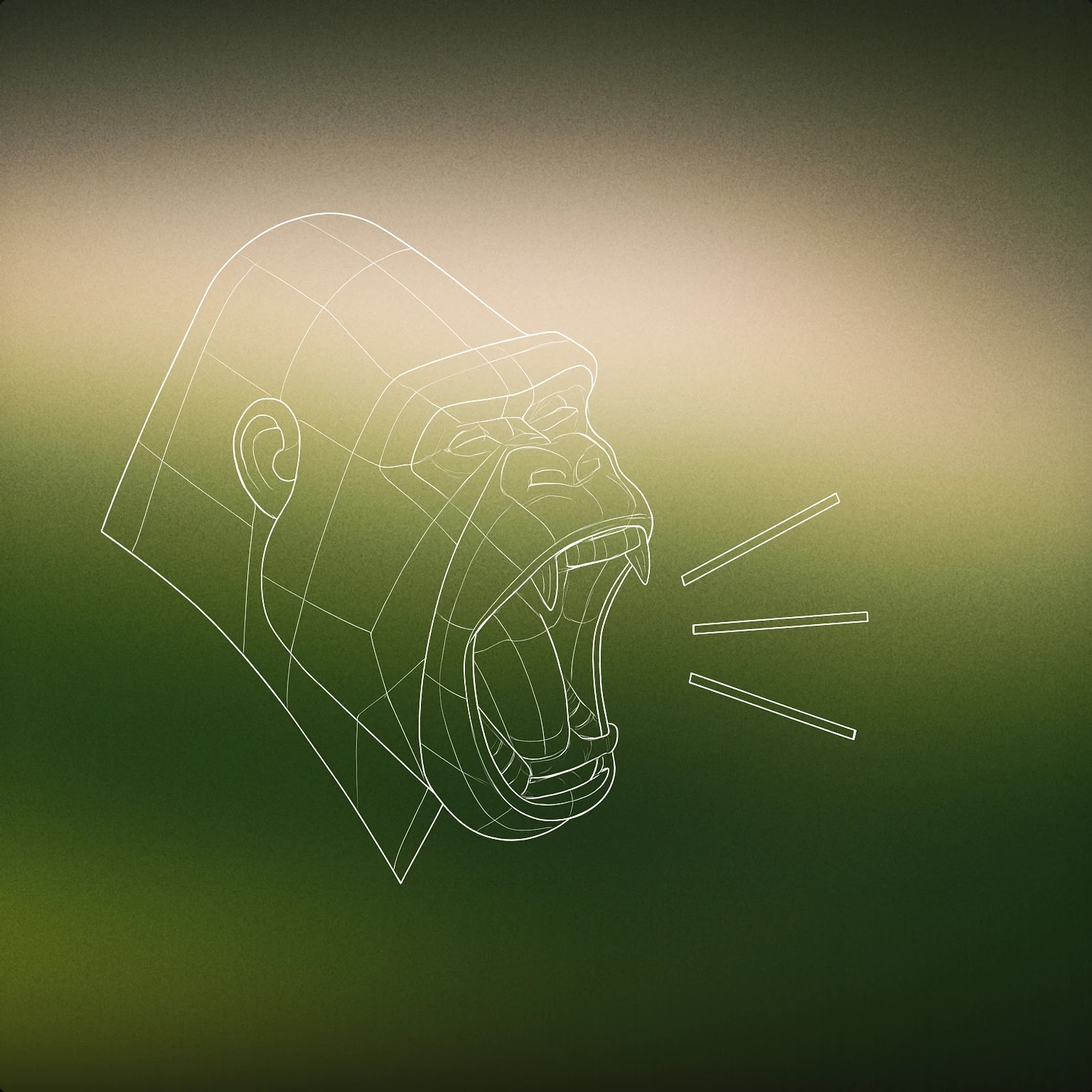 Cover of A stylized gorilla head with a prominent open mouth emitting simplified sound lines for Gorilla sound effects