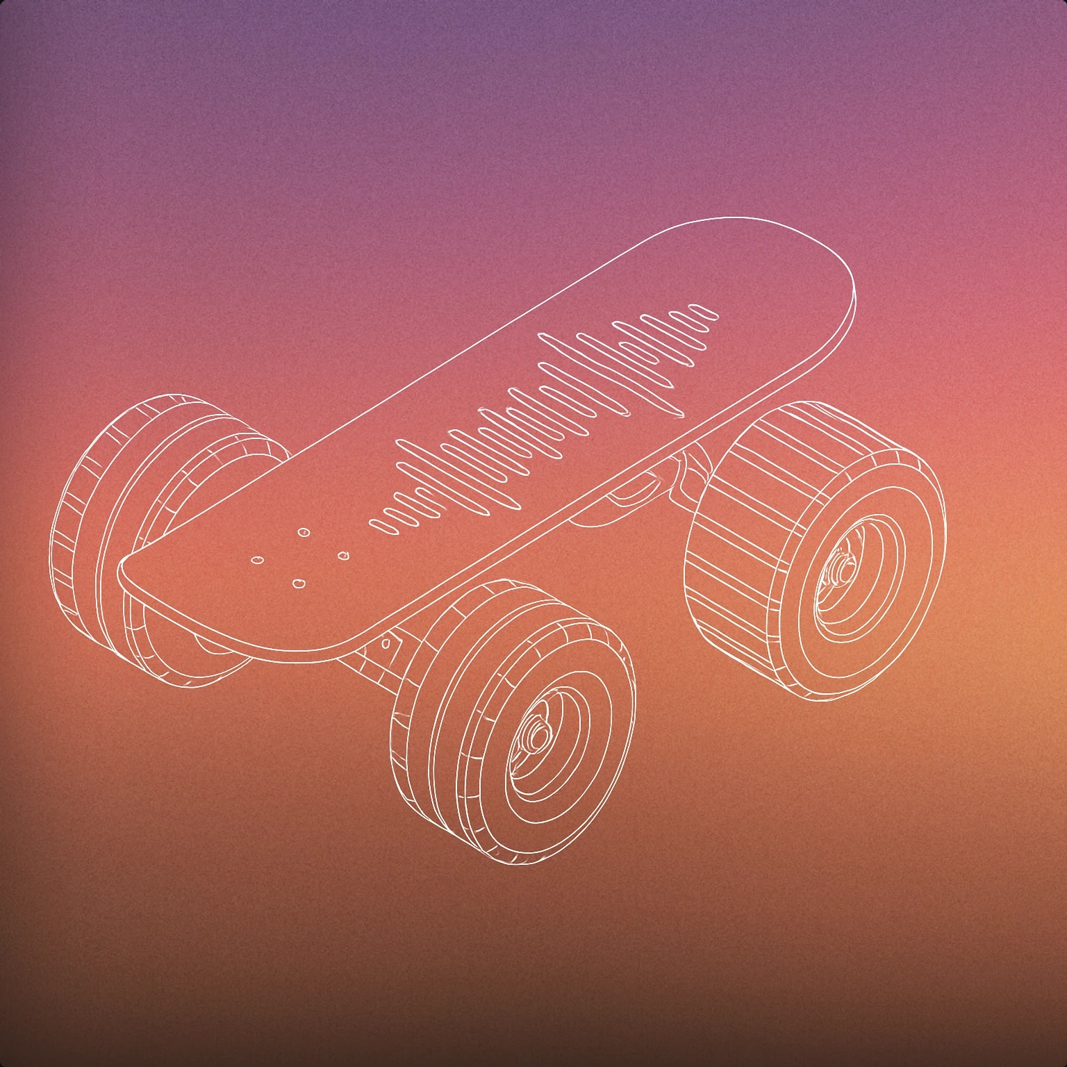 Cover of A skateboard with large, exaggerated wheels and a stylized sound wave pattern carved into the deck for Skateboard sound effects