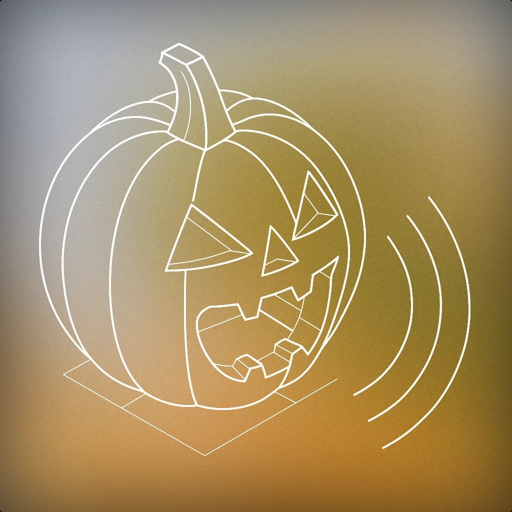Cover of a jack-o'-lantern with a stylized open mouth emitting curved sound lines for Halloween sound effects