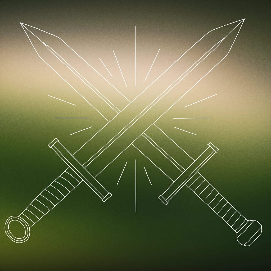 Cover of A stylized clashing pair of swords forming a sharp 'X' with motion lines radiating from the impact point for Sword Fight sound effects