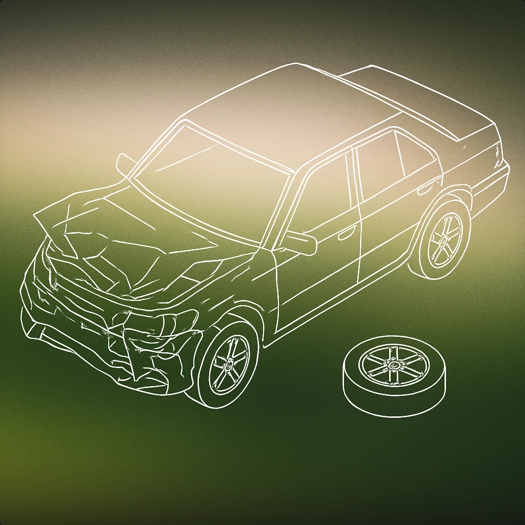 Cover of Crumpled car hood with a single detached wheel for Car Crash sound effects