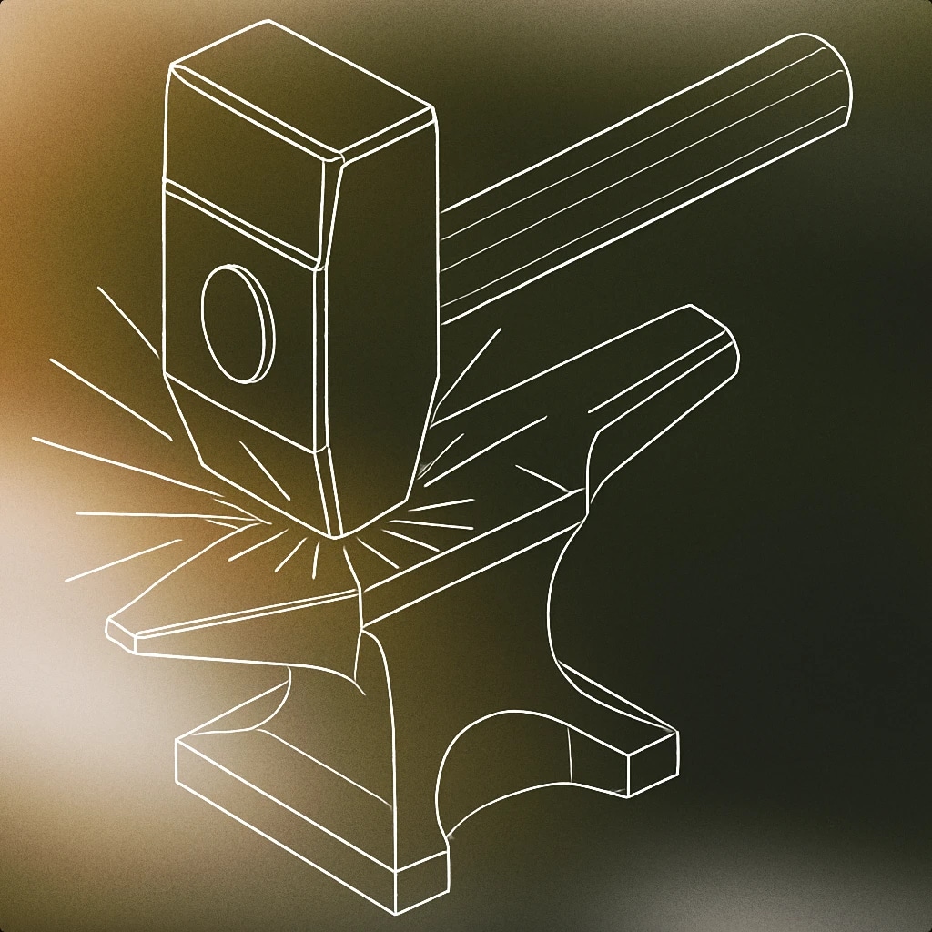 Cover of a stylized, oversized mallet striking an anvil with exaggerated impact lines radiating from the point of contact for Cartoon Crash sound effects