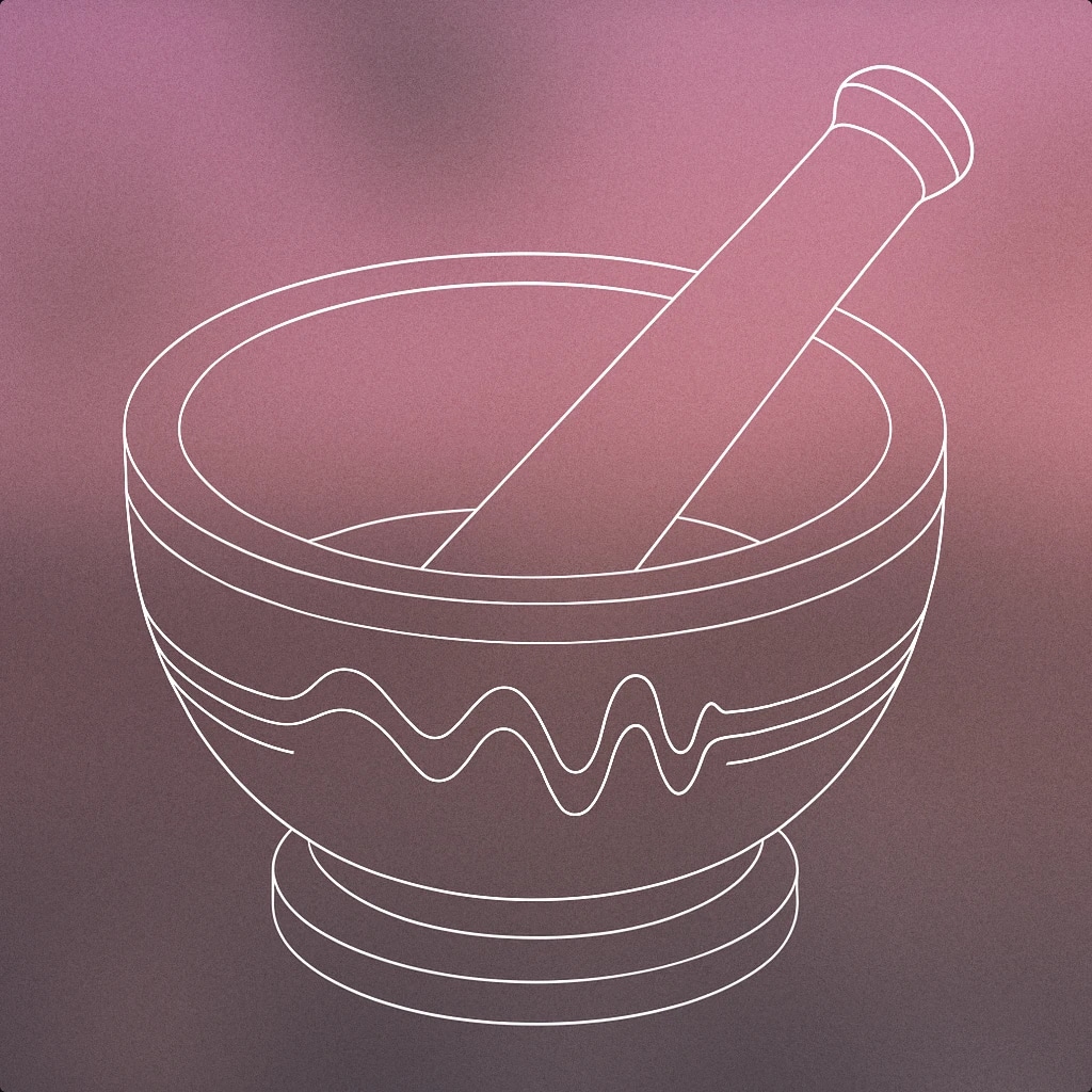 Cover of A single, stylized mortar and pestle with subtle soundwave patterns etched onto the bowl for Ingredients sound effects