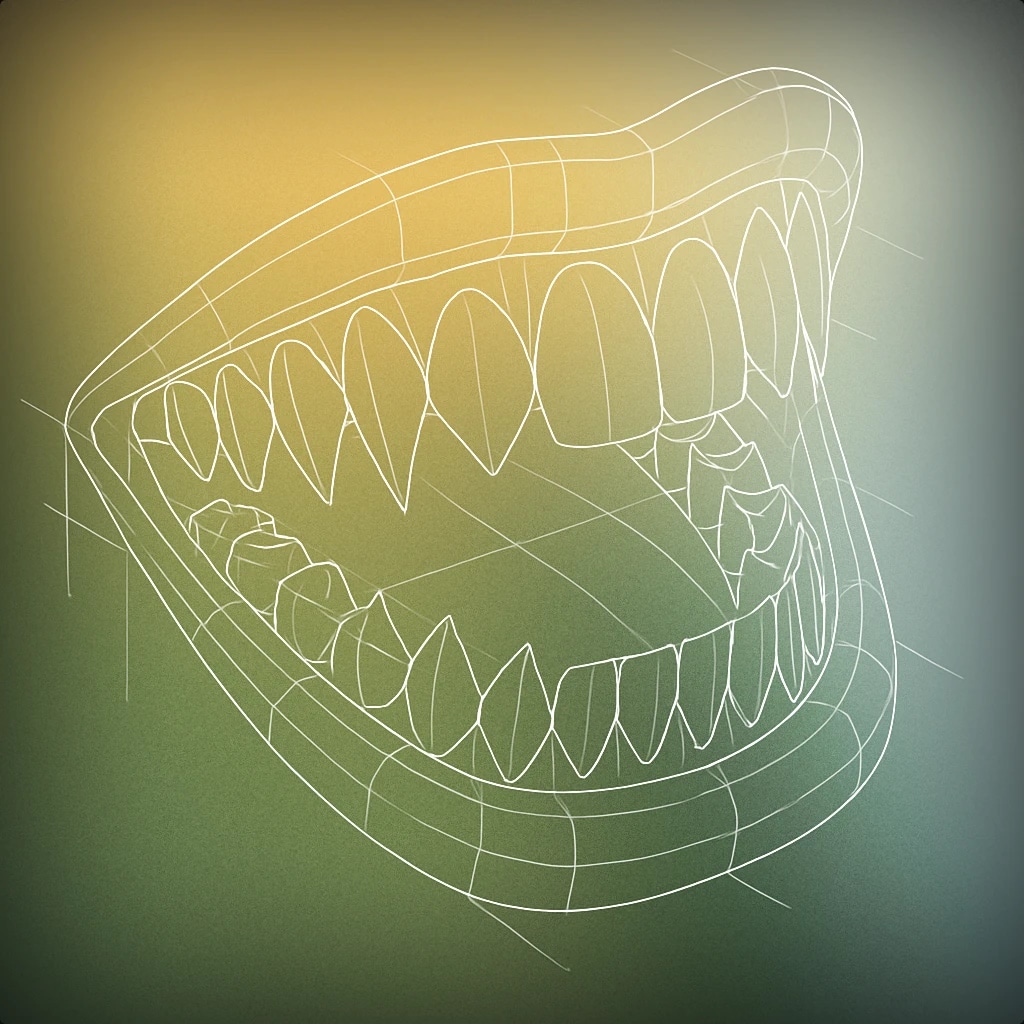 Cover of a stylized open mouth with sharp, exaggerated teeth and a wide grin for Evil Giggle sound effects
