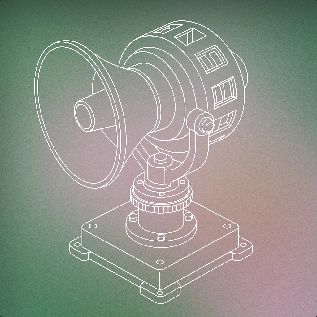 Cover of rotating mechanical air raid siren mounted on a sturdy base for Air Raid Siren sound effects