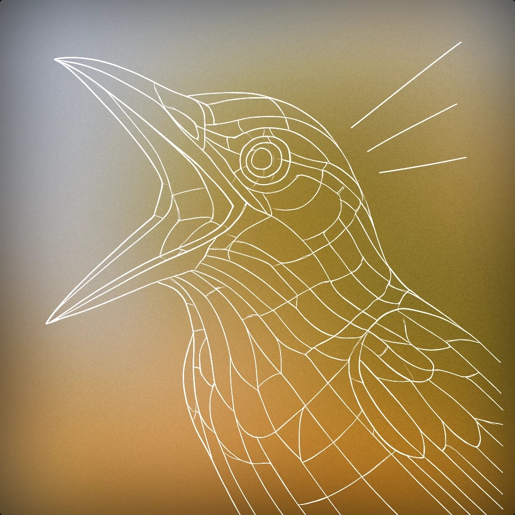 Cover of a stylized open-mouthed bird with sharp, exaggerated beak and sound lines emanating from its mouth for Screech sound effects