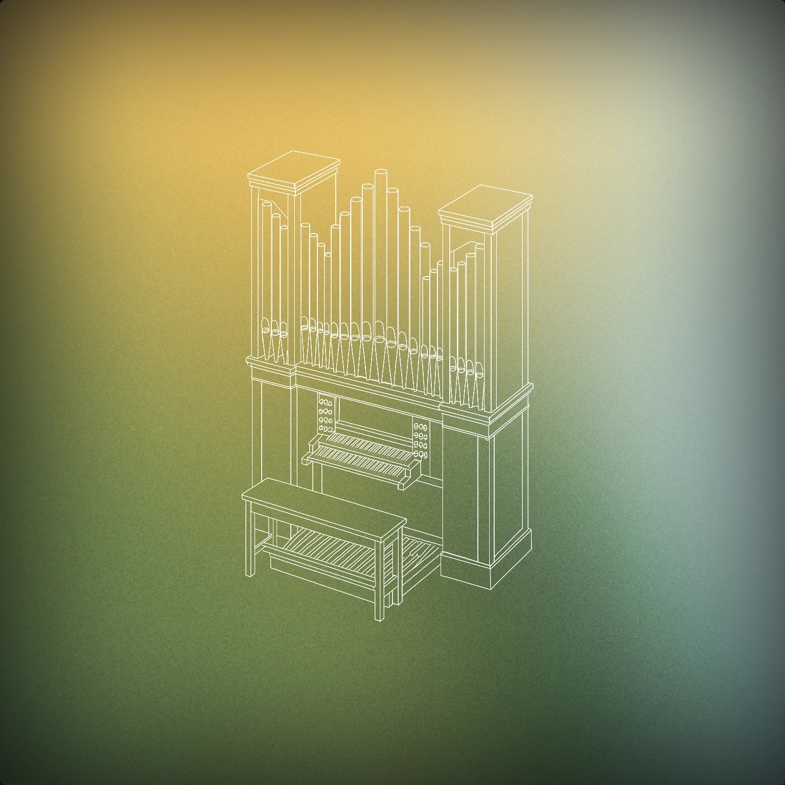 Cover of A large pipe organ with prominent pipes and a simple keyboard bench for Church sound effects