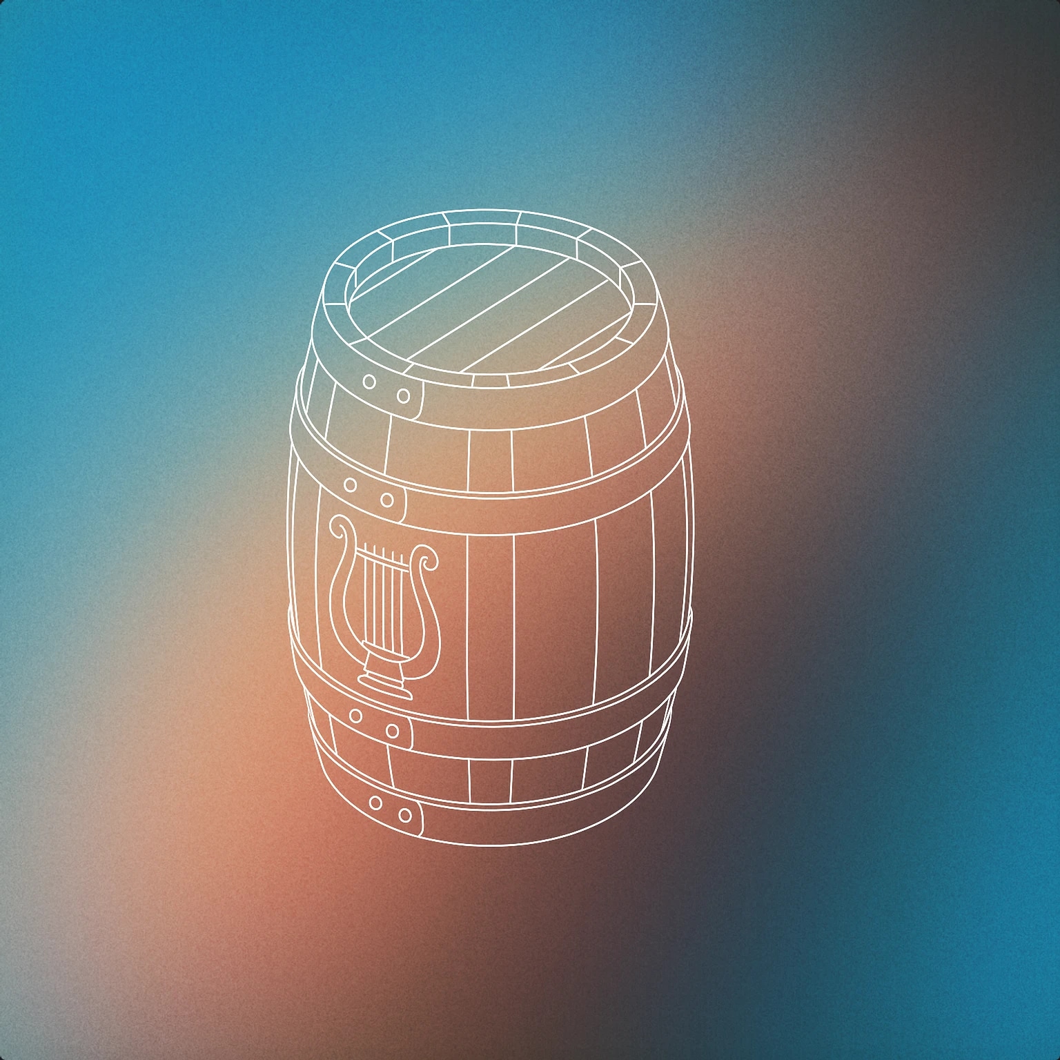 Cover of wooden barrel with a lyre engraved on its side for Tavern sound effects