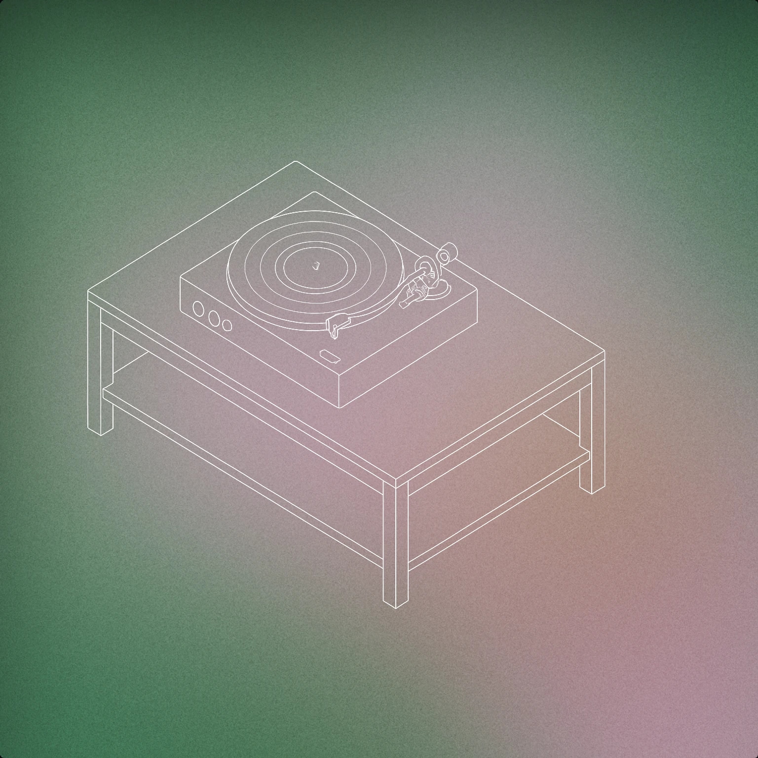 Cover of minimalist turntable with a vinyl record on a low coffee table for Living Room sound effects