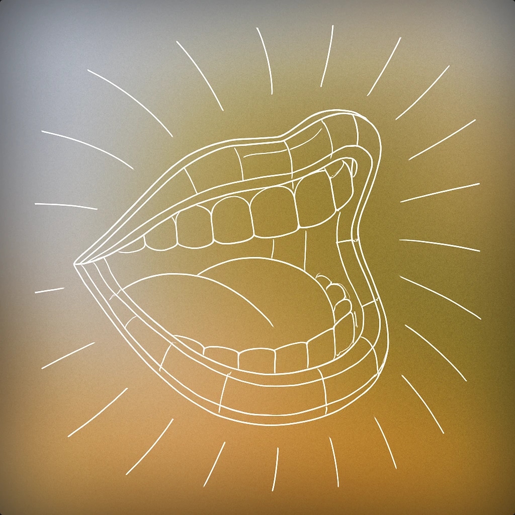 Cover of a stylized open mouth with curved lines radiating outward to suggest laughter for Laughing sound effects