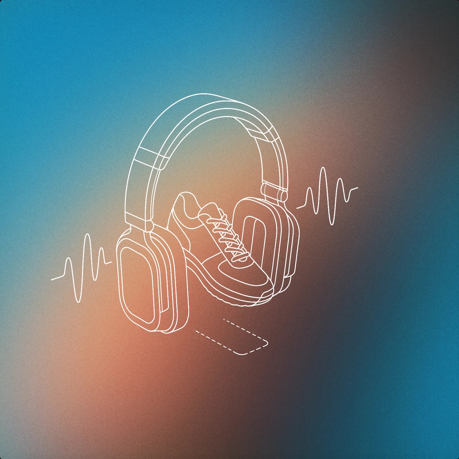 Cover of A pair of stylized, upright headphones with visible soundwave lines emanating from the ear cups and a single shoe placed between the ear cups for Dancing sound effects
