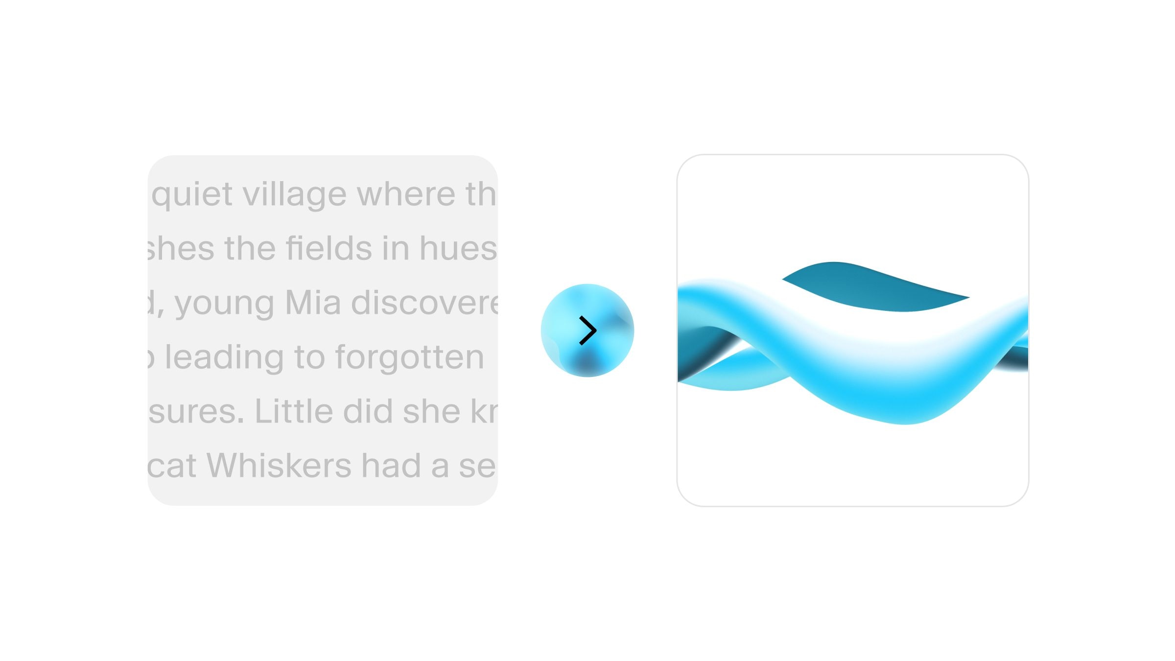 A blue sphere with a black arrow pointing to the right, next to a white card with a blue and black abstract wave design.