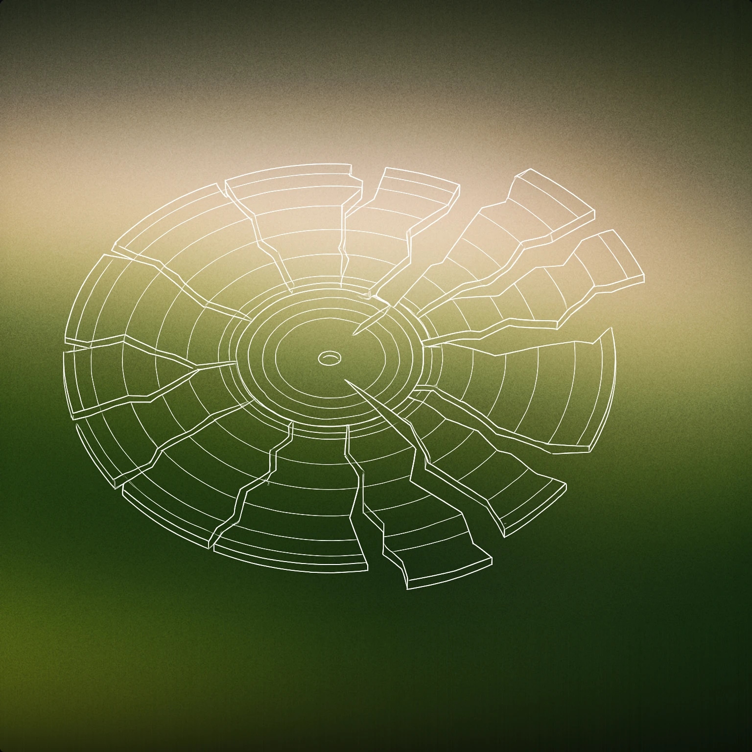 Cover of A shattered vinyl record with jagged, uneven fragments radiating outward for Chaos sound effects