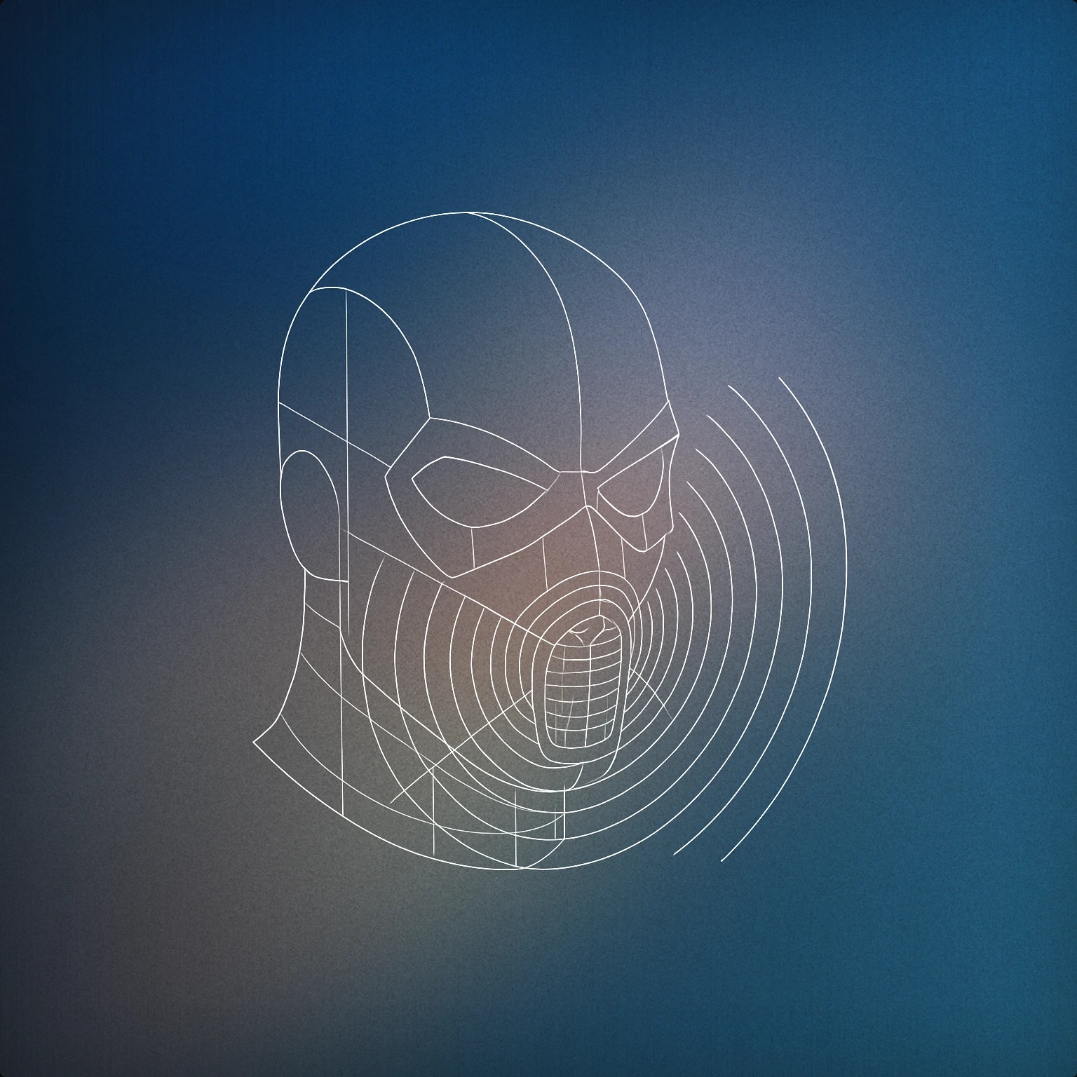 Cover of A superhero mask with stylized, radiating soundwave patterns emanating from the mouth area for Superhero sound effects