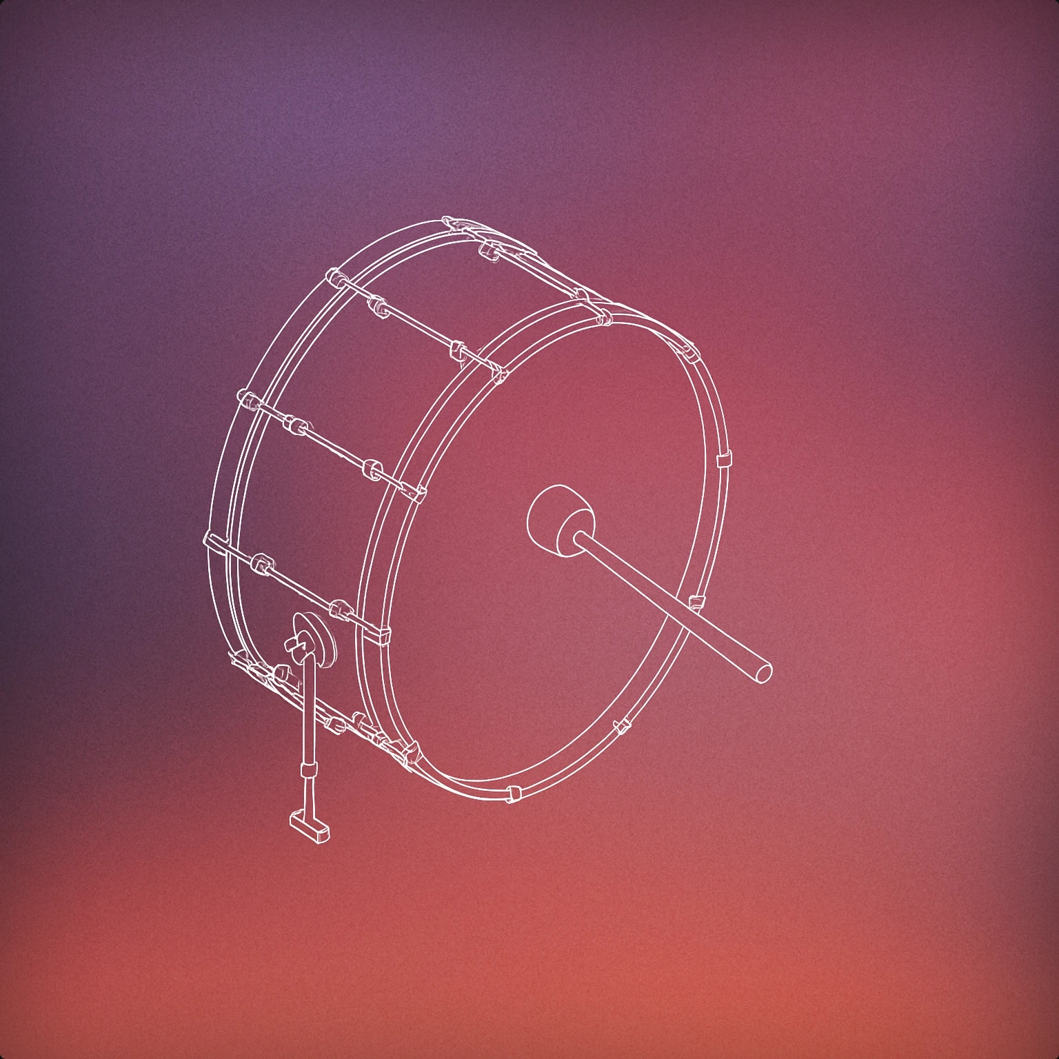 Cover of large bass drum with a visible mallet striking its surface for Boom Boom sound effects