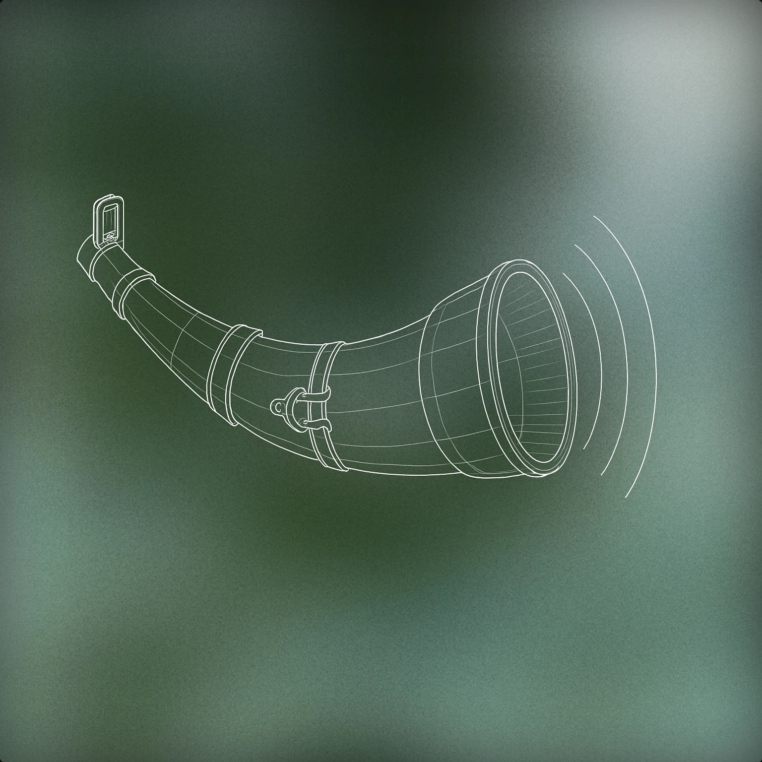 Cover of a stylized Viking horn (gjallarhorn) with acoustic sound lines emanating from its opening for Viking sound effects