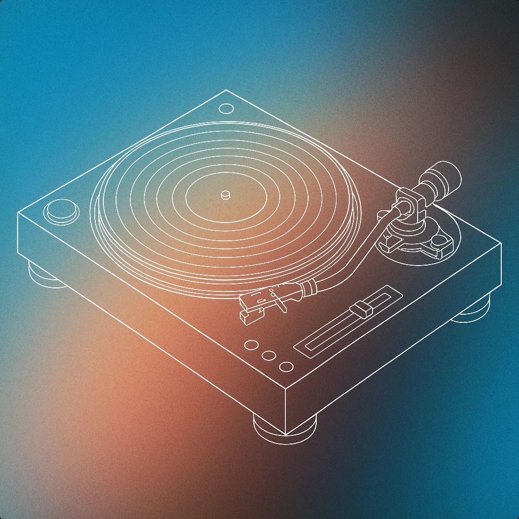Cover of Turntable with a vinyl record and a single tonearm positioned over it for Vinly Mixing sound effects