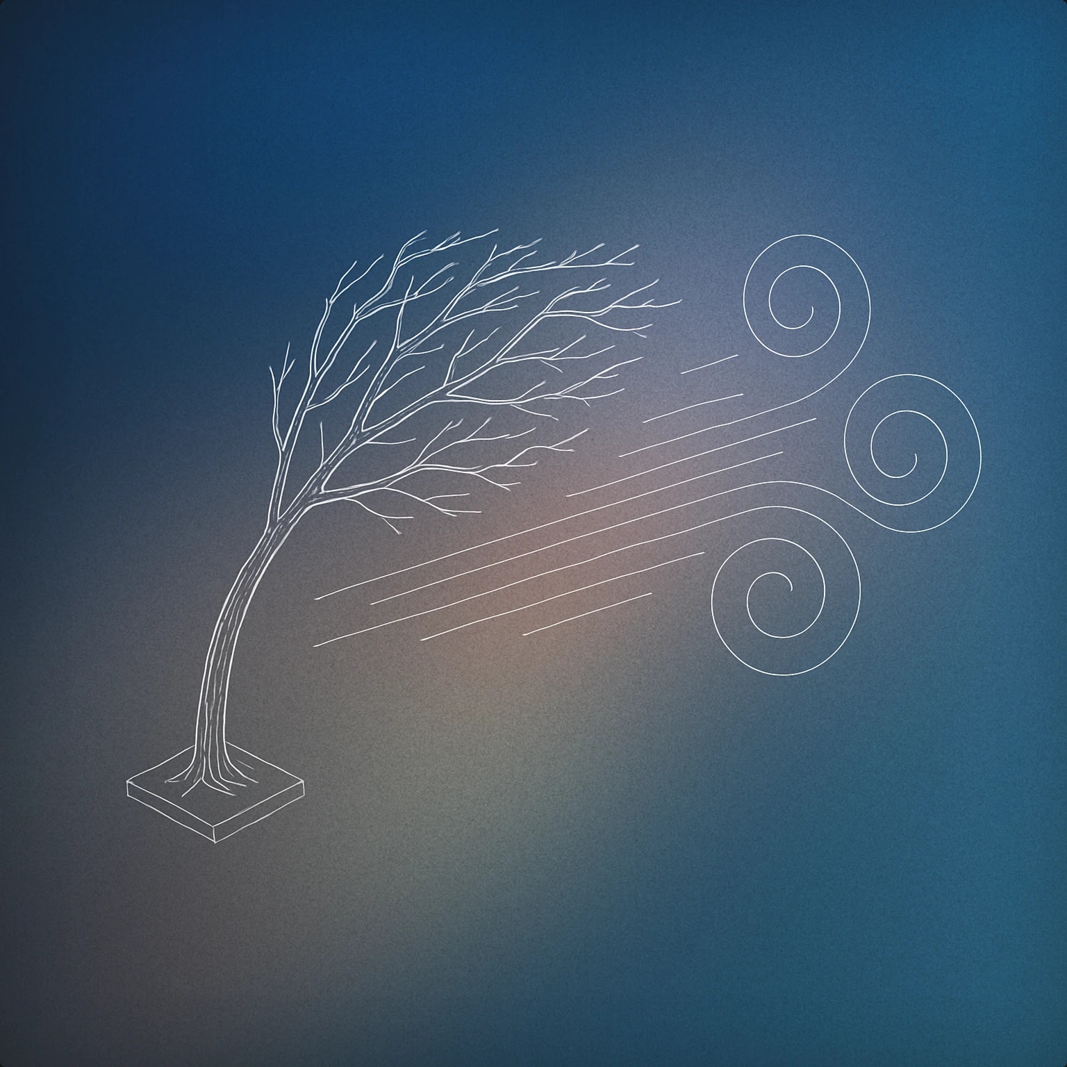 Cover of A tall, leafless tree bending from strong wind with stylized swirling lines around it for Wind Howling sound effects