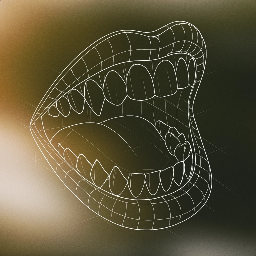 Cover of a stylized open mouth with exaggerated, sharp teeth and wide, arched lips, mid-laugh for Scary Laugh sound effects
