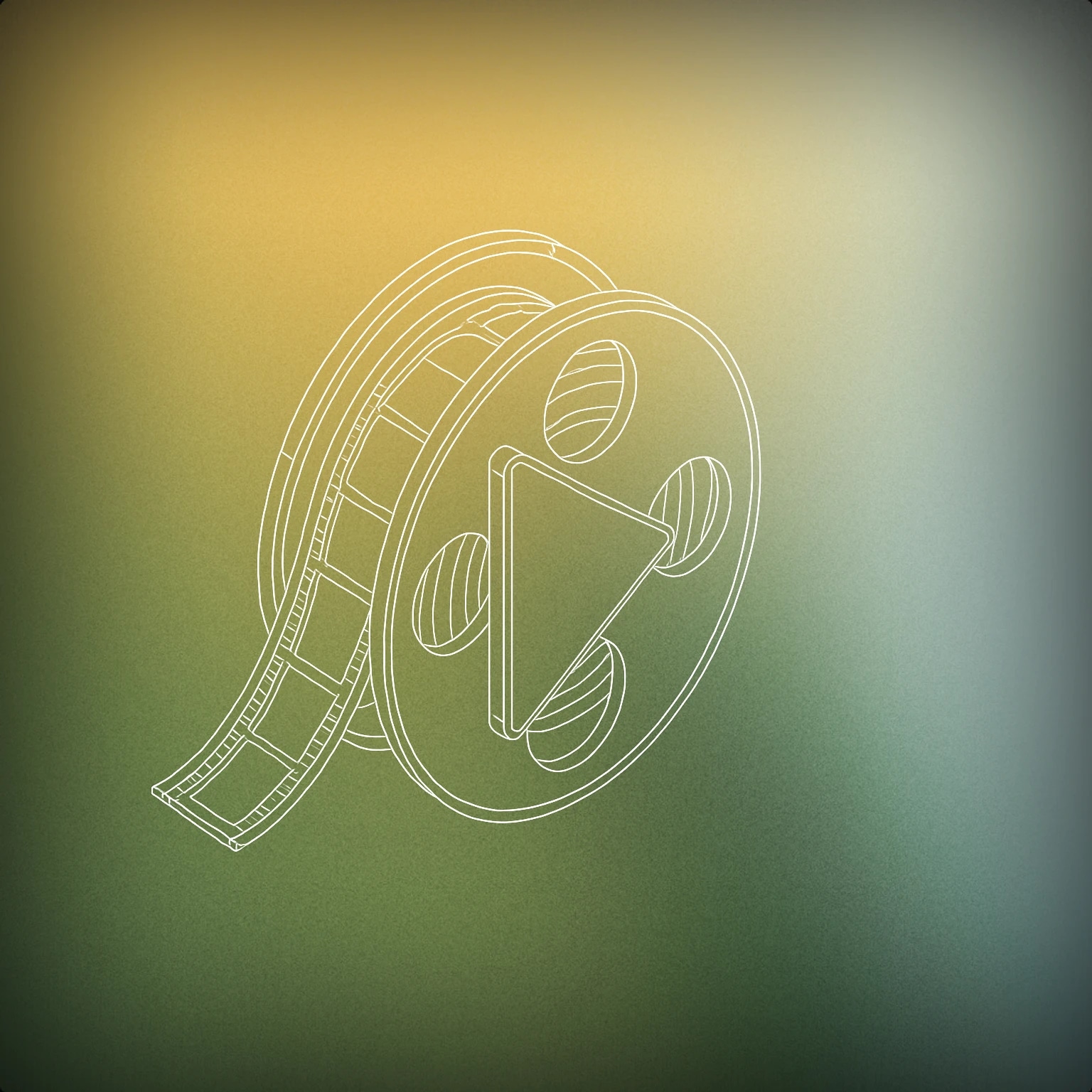 Cover of film reel combined with a stylized play button for Movie Trailer sound effects