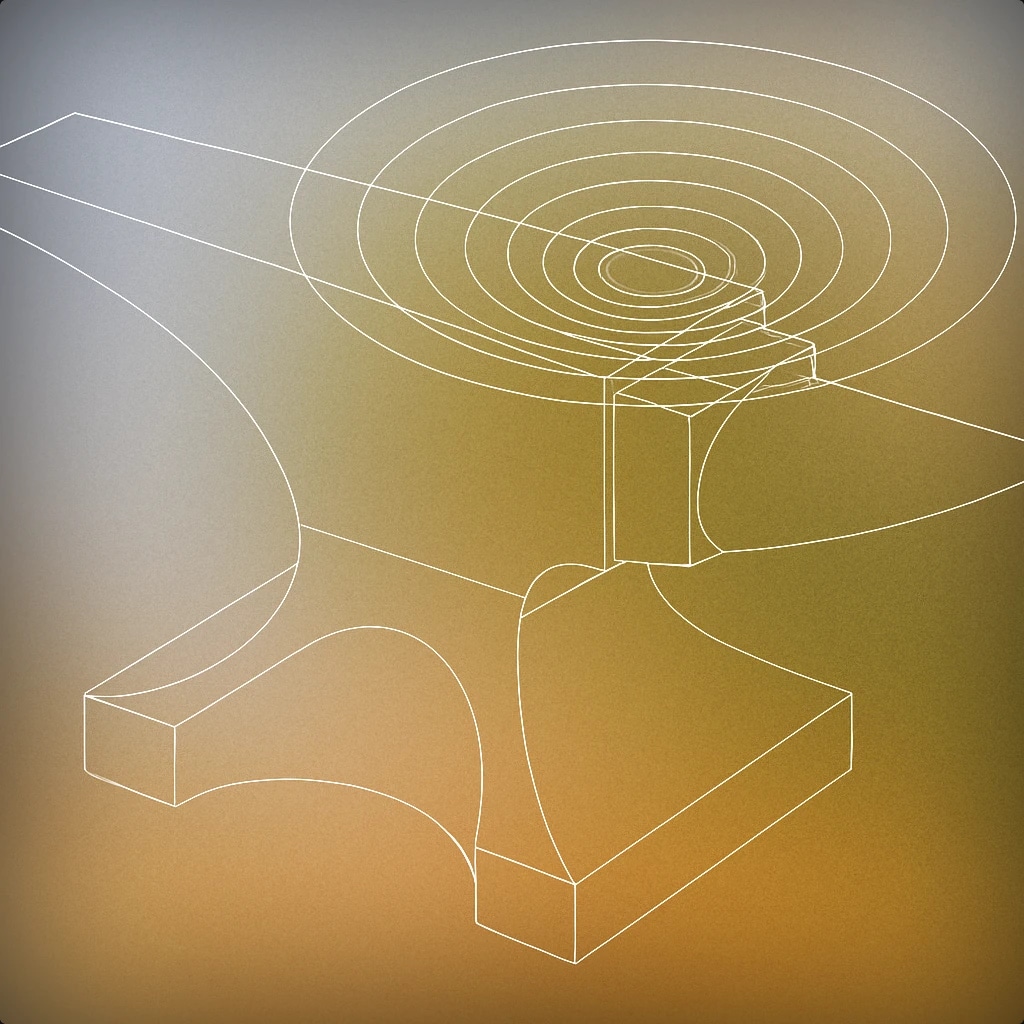 Cover of Iron anvil with subtle resonating vibrations depicted as clean concentric rings emanating from its surface for Iron sound effects