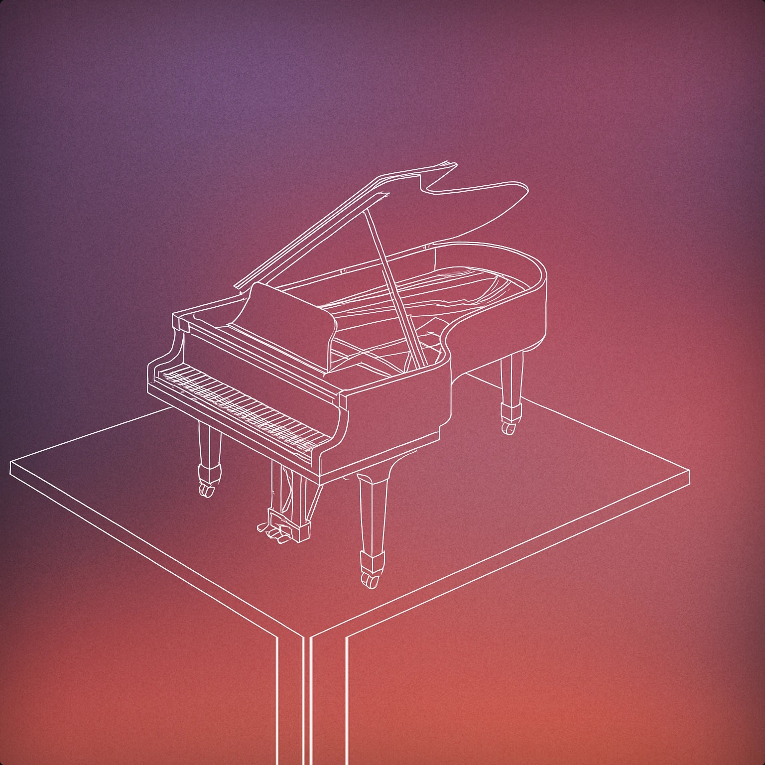 Cover of concert grand piano on an empty stage for Hall sound effects